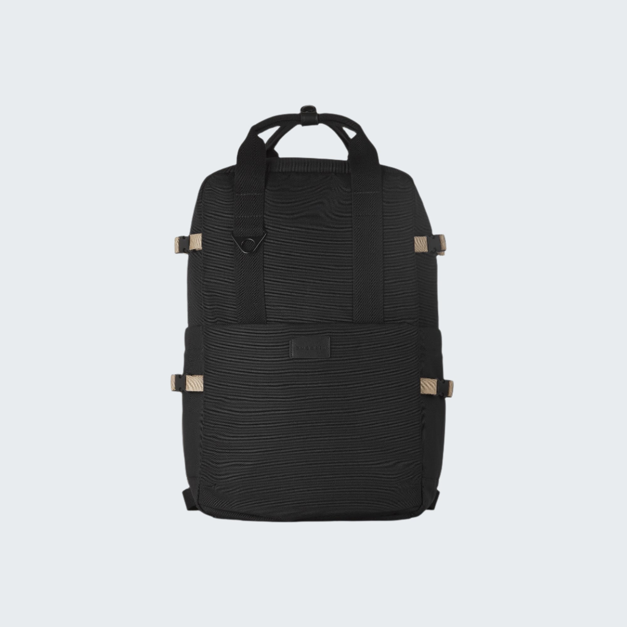 Black backpack on a white background