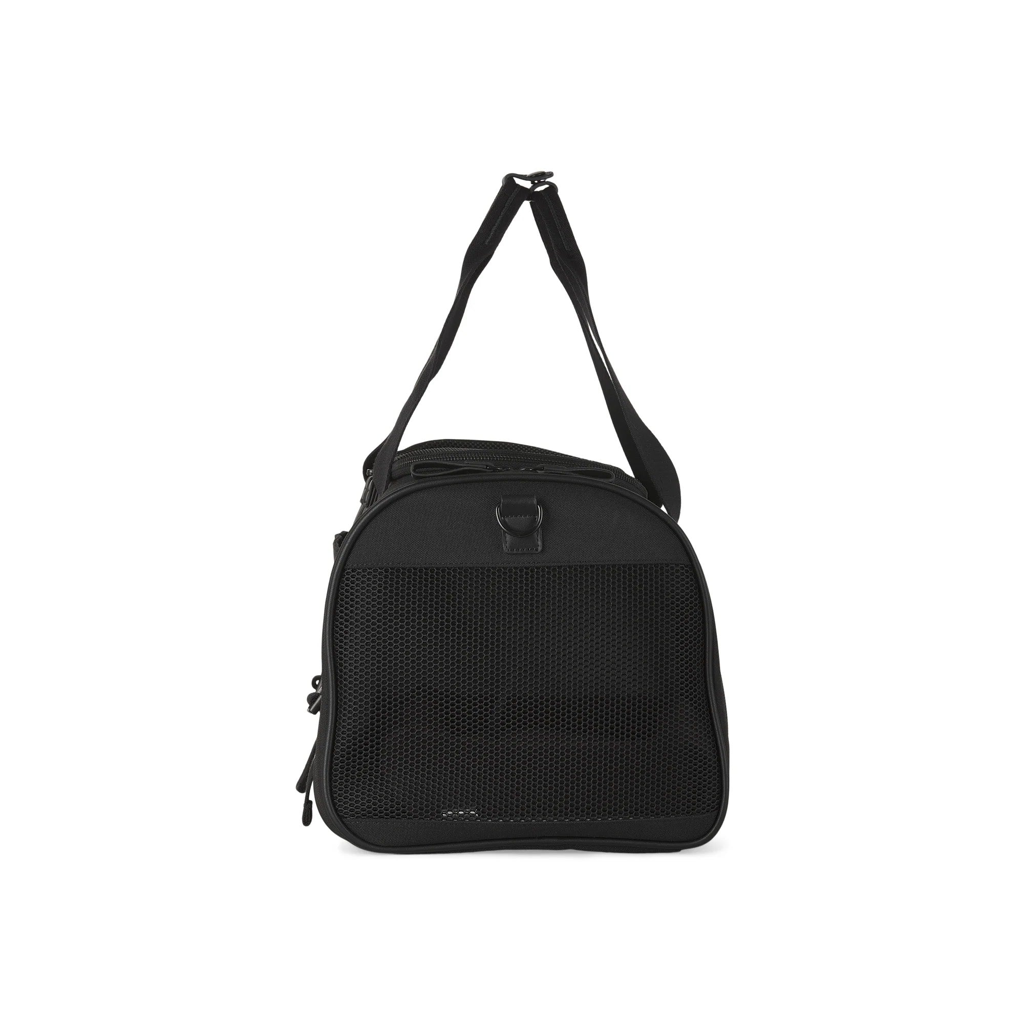 Black shoulder bag on a white background