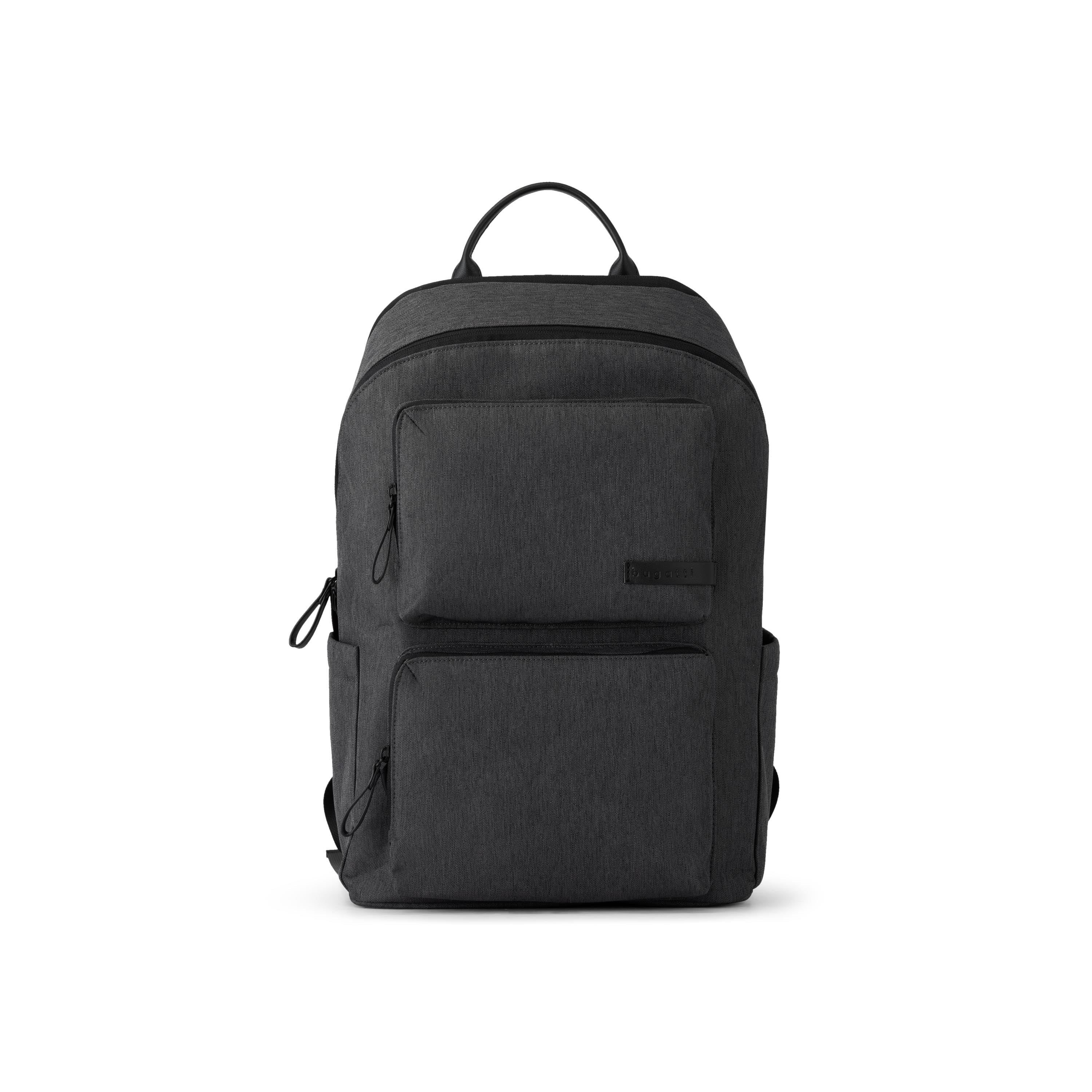 Black backpack on a white background