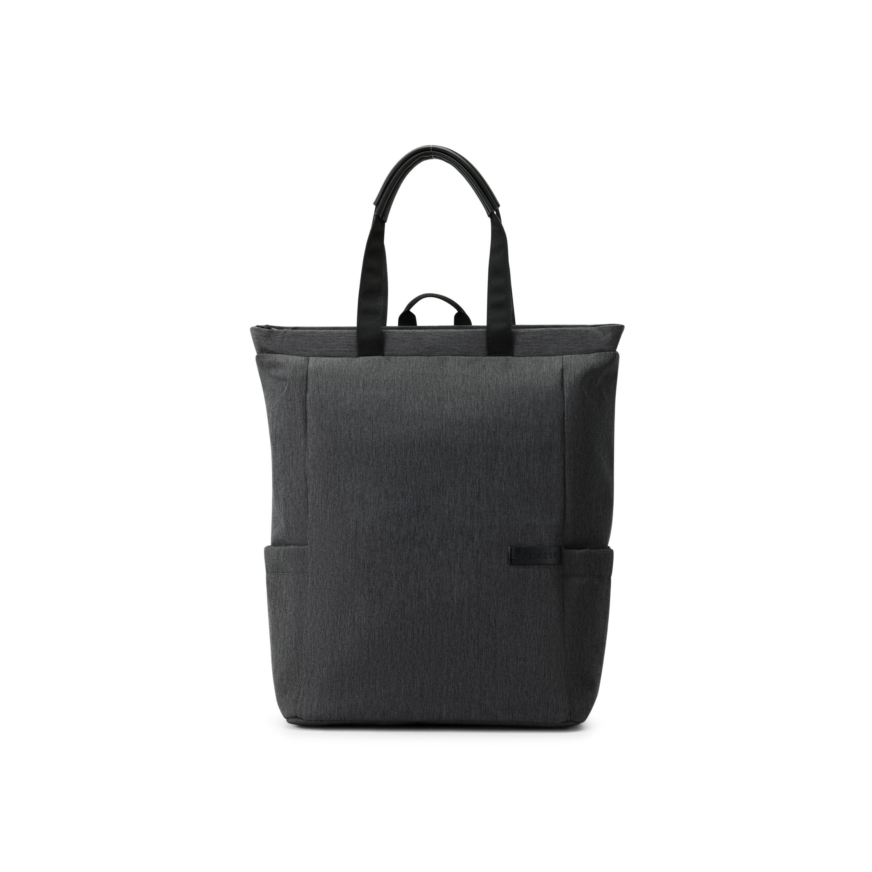 Gray backpack with black straps on a white background