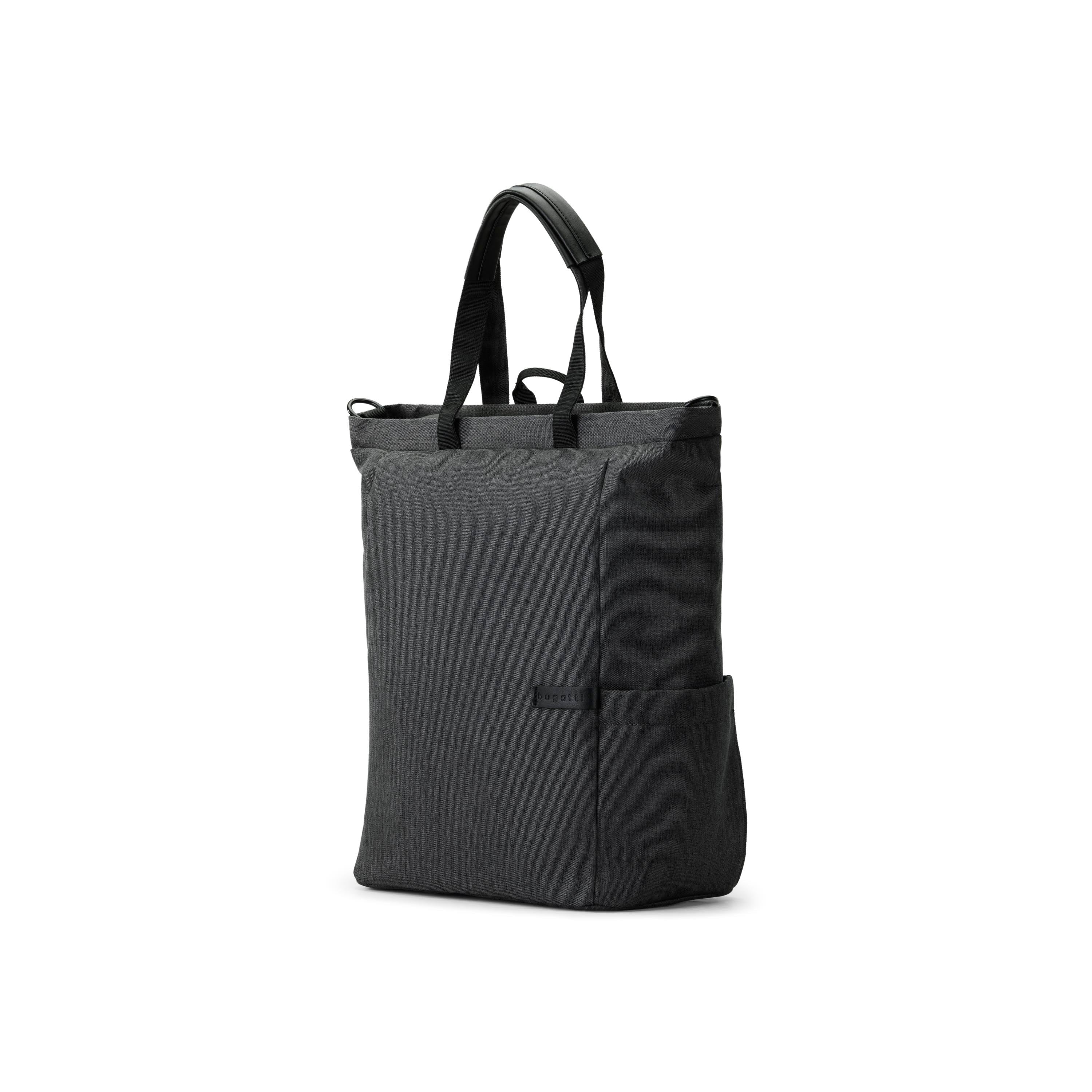 Gray backpack with black straps on a white background