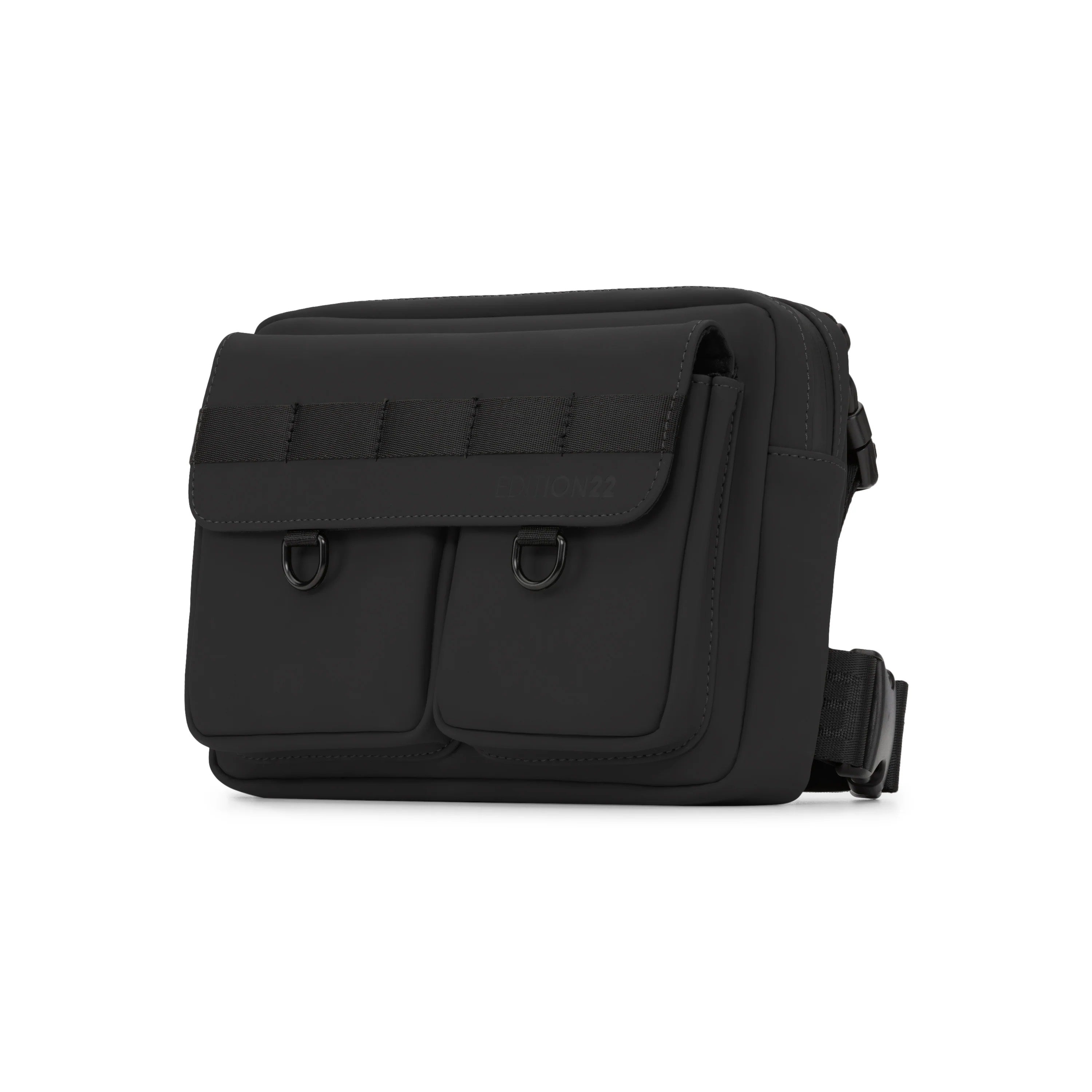 Black shoulder bag on a white background