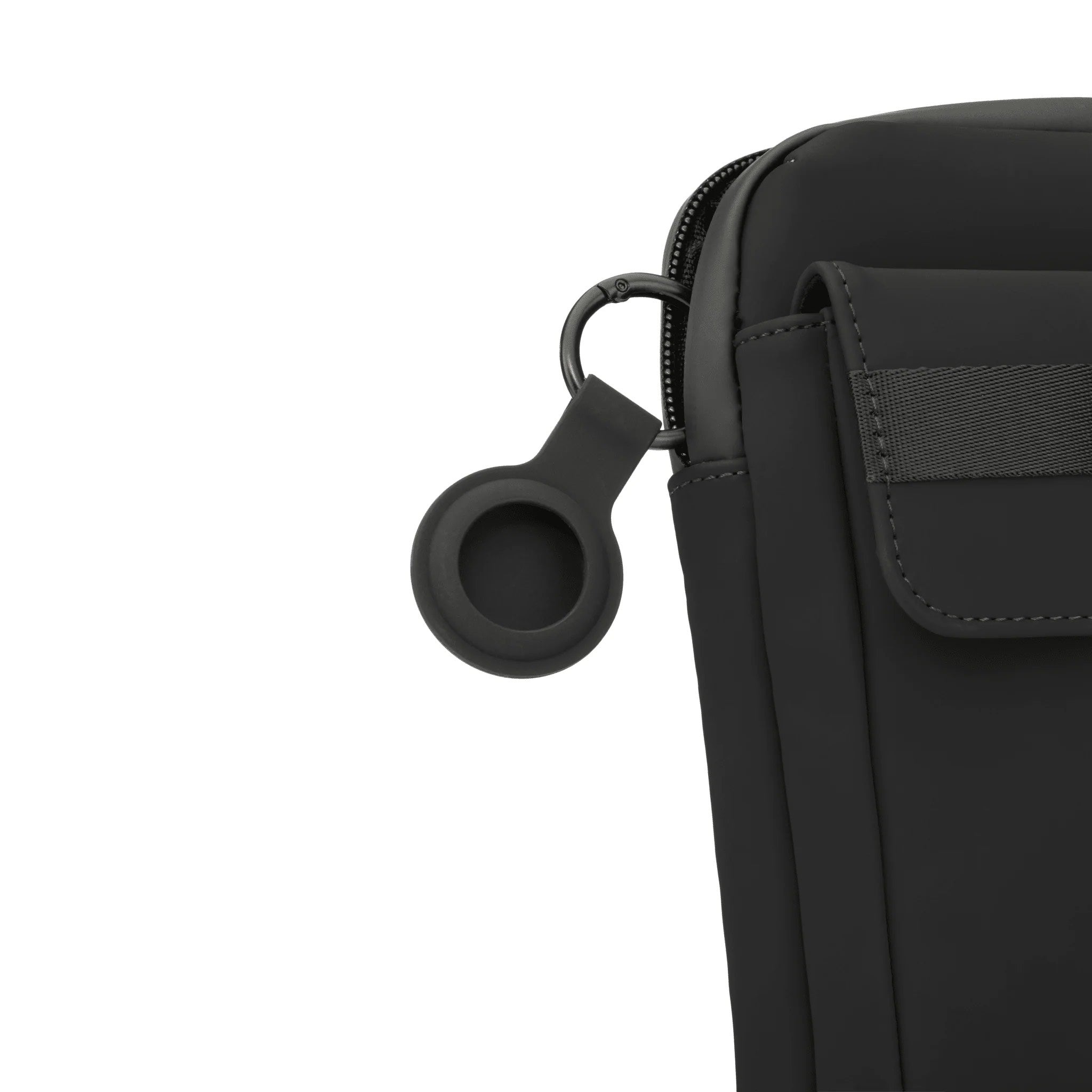 Black bag with a keychain holder on a white background