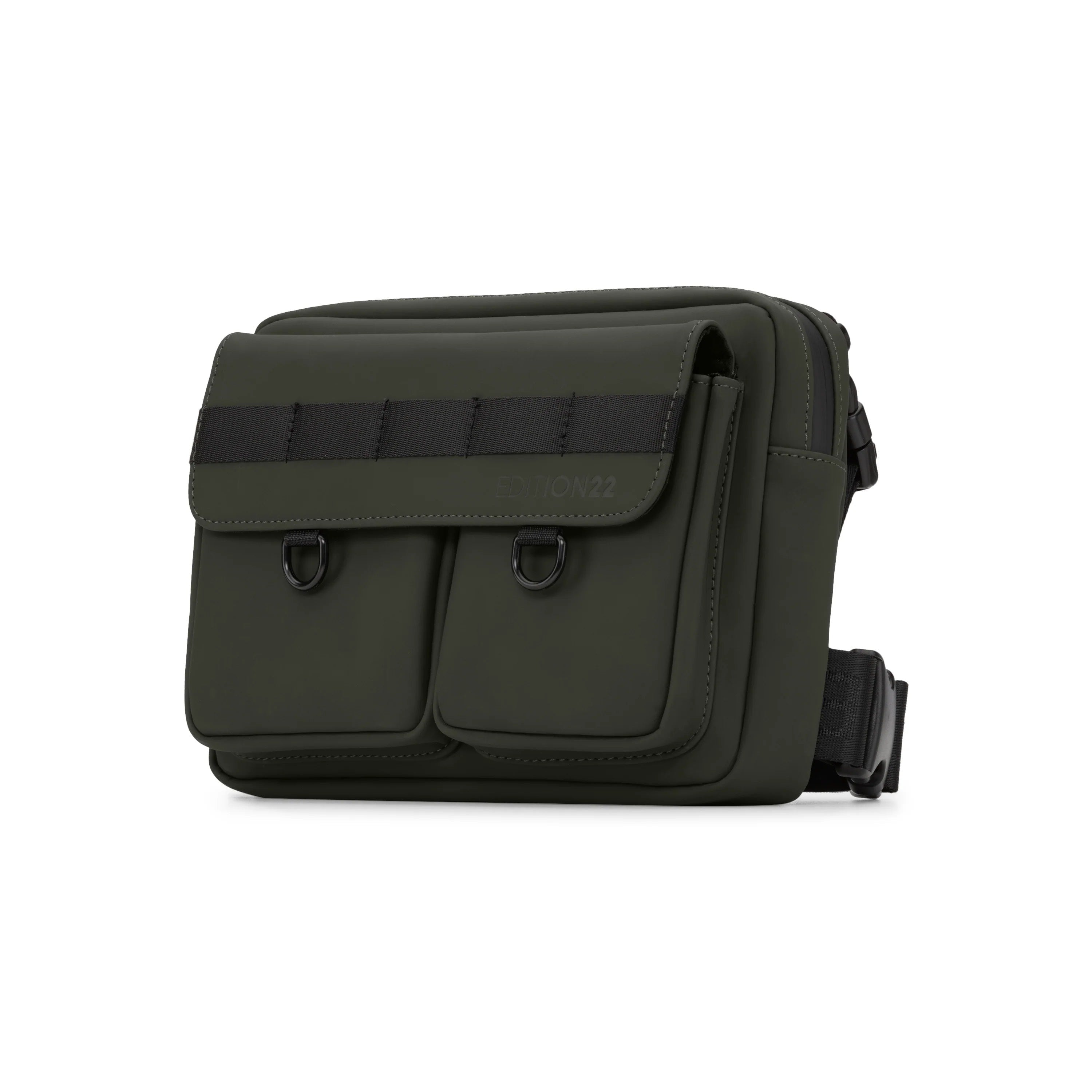 Black bag with a strap on a white background