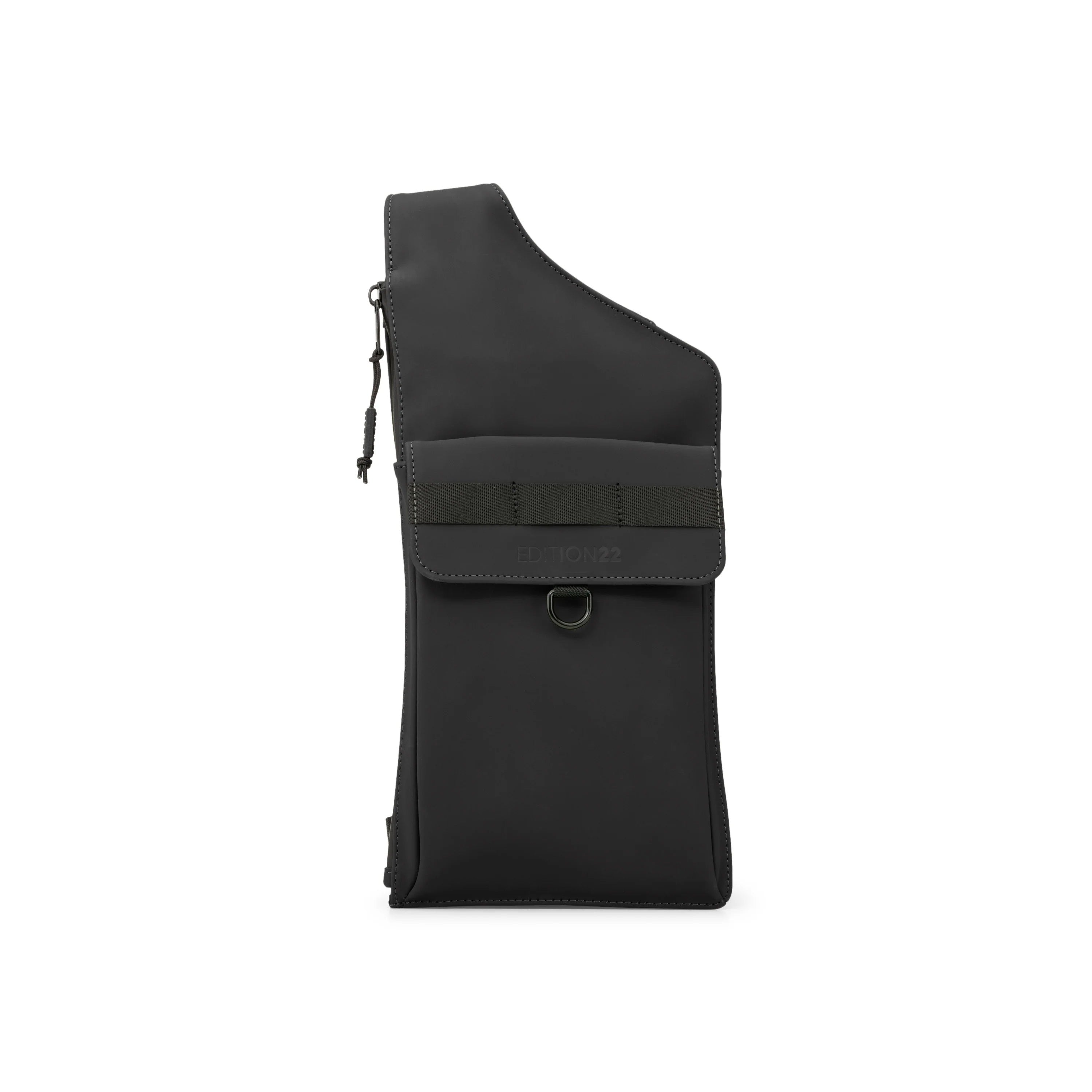 Black one-shoulder bag on a white background