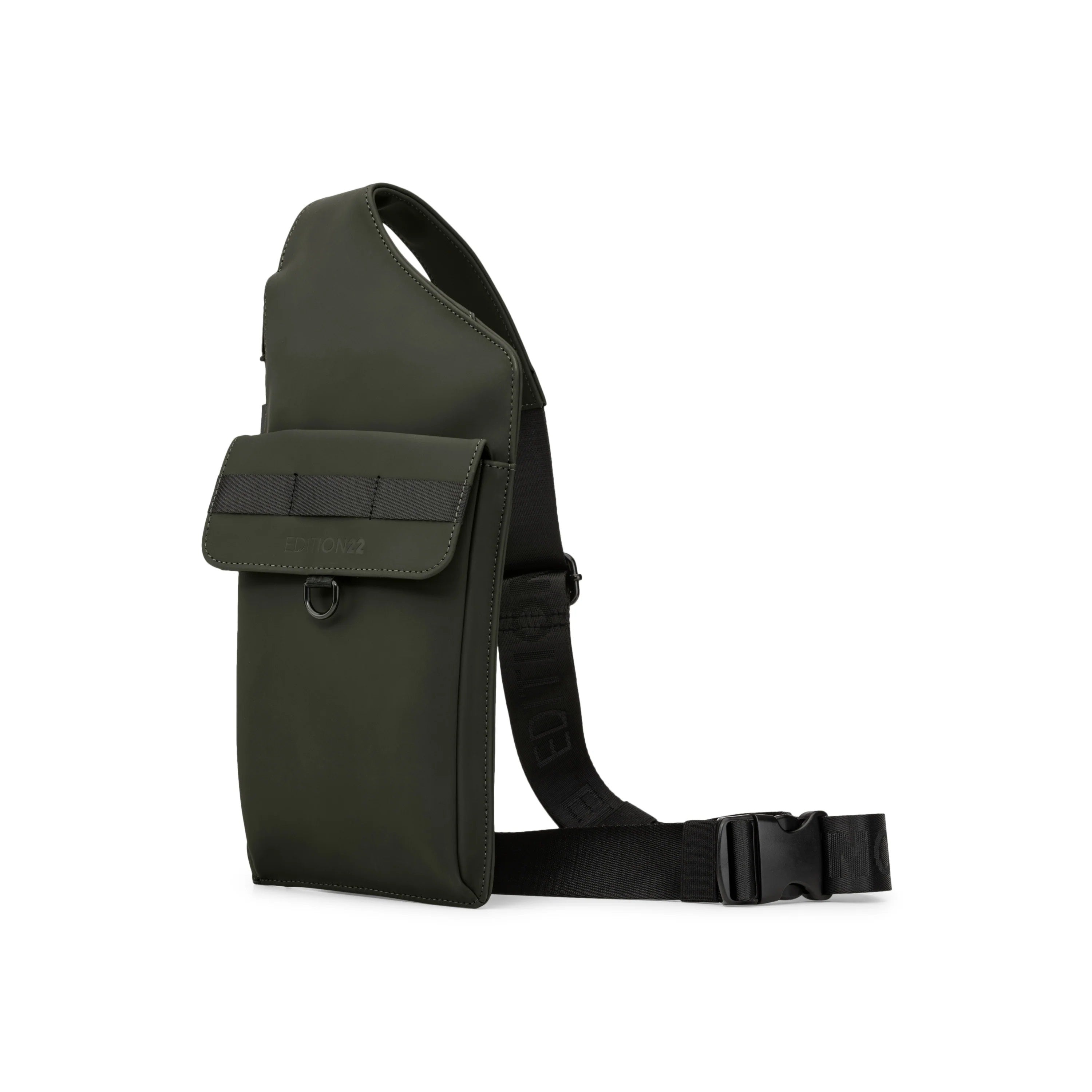 Green shoulder bag with a strap on a white background