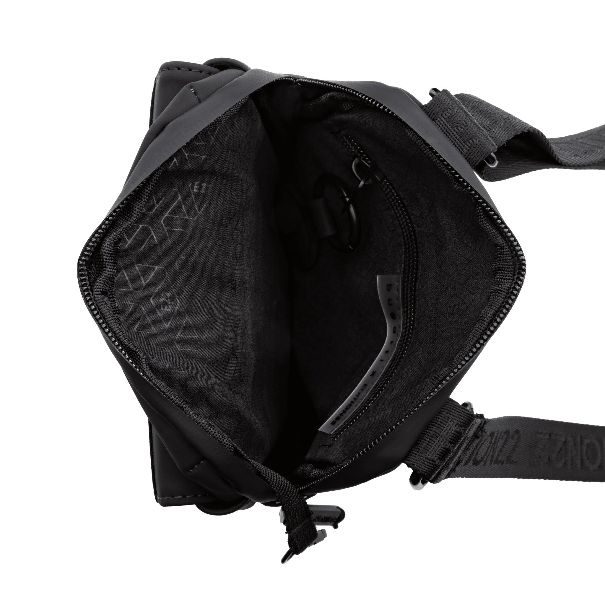 Black tactical pouch with geometric pattern on a white background
