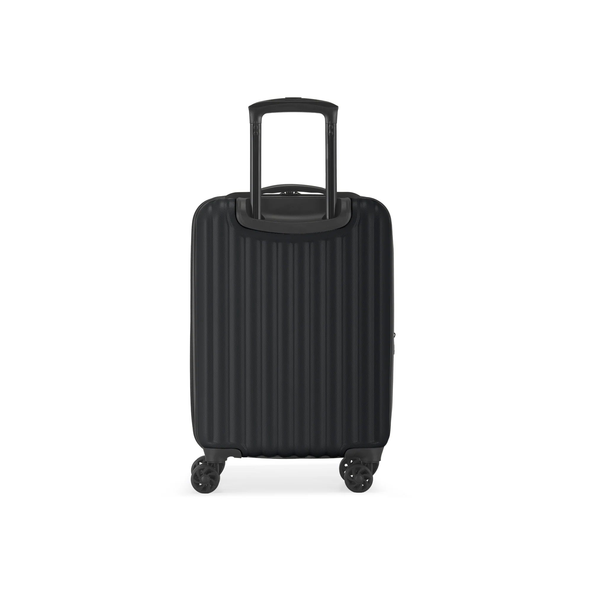 Black suitcase with wheels on a white background