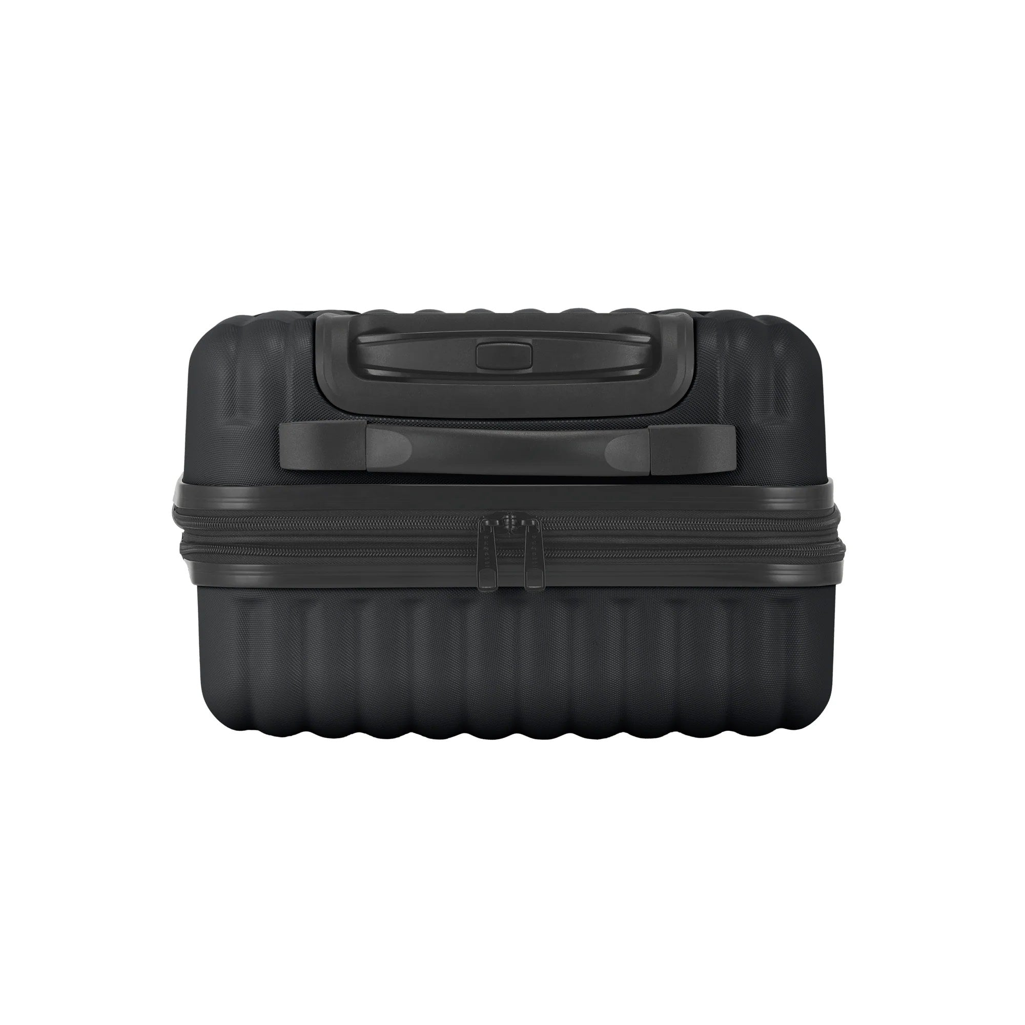 Black suitcase with a textured surface on a white background