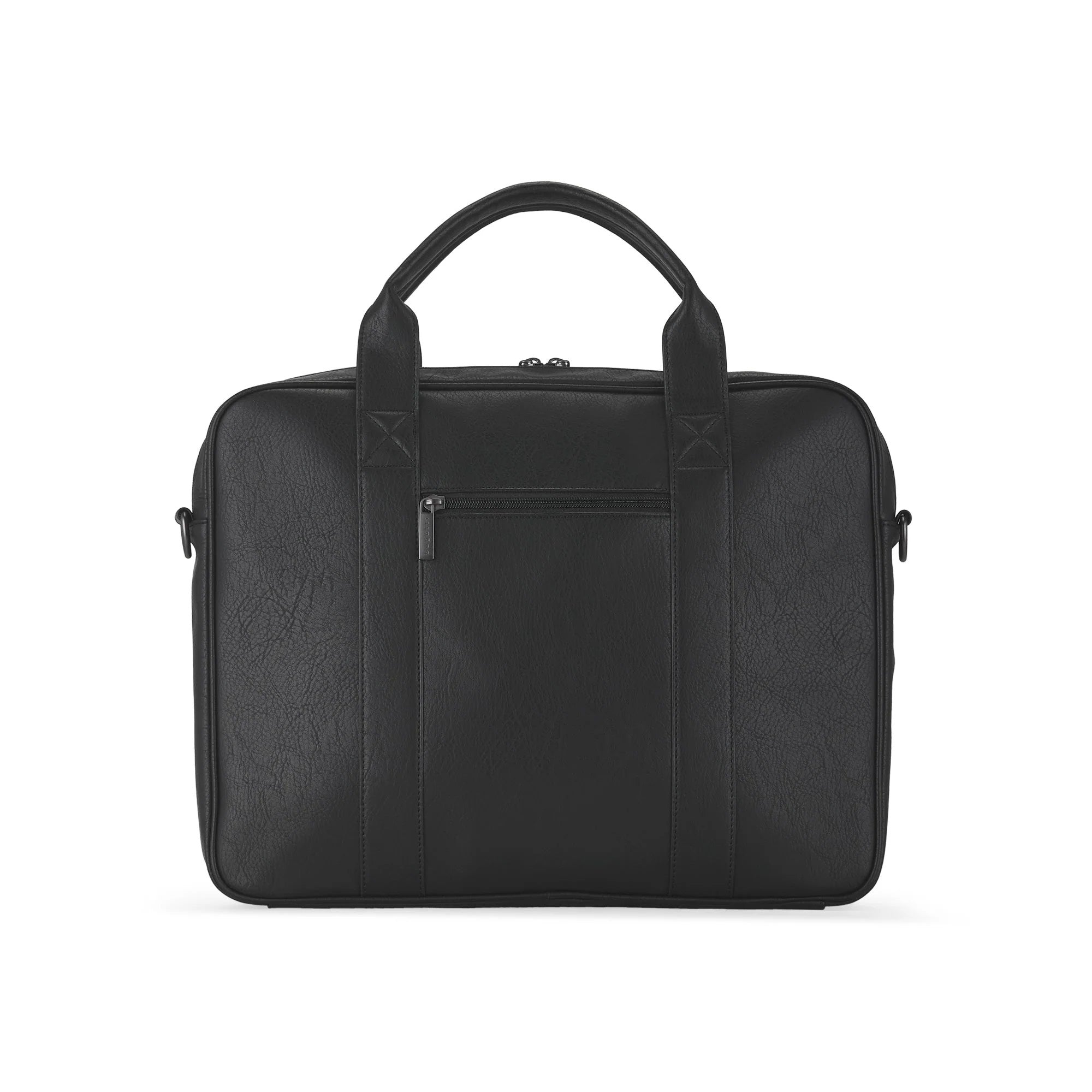 Black leather briefcase on a white background