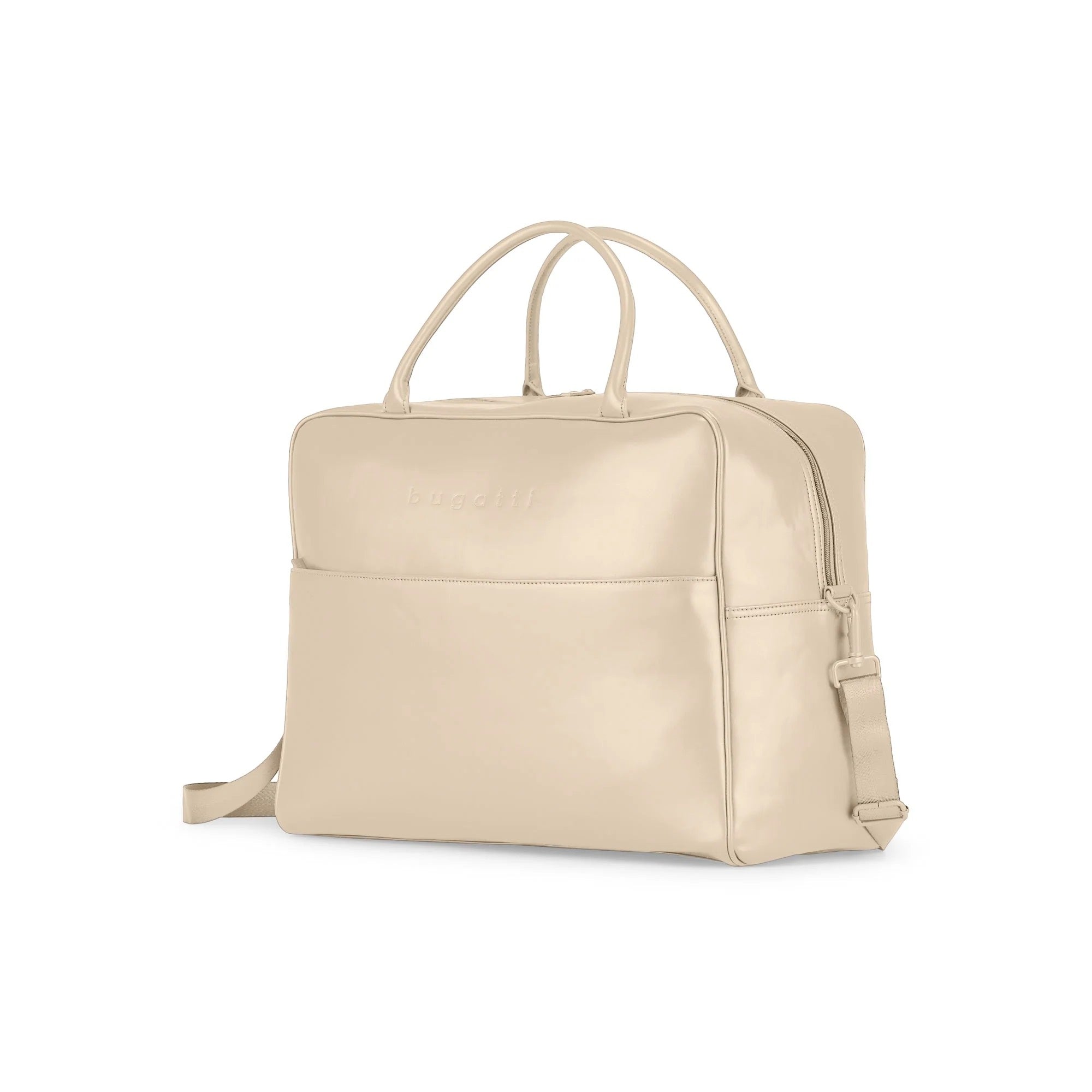Beige leather bag on a white background
