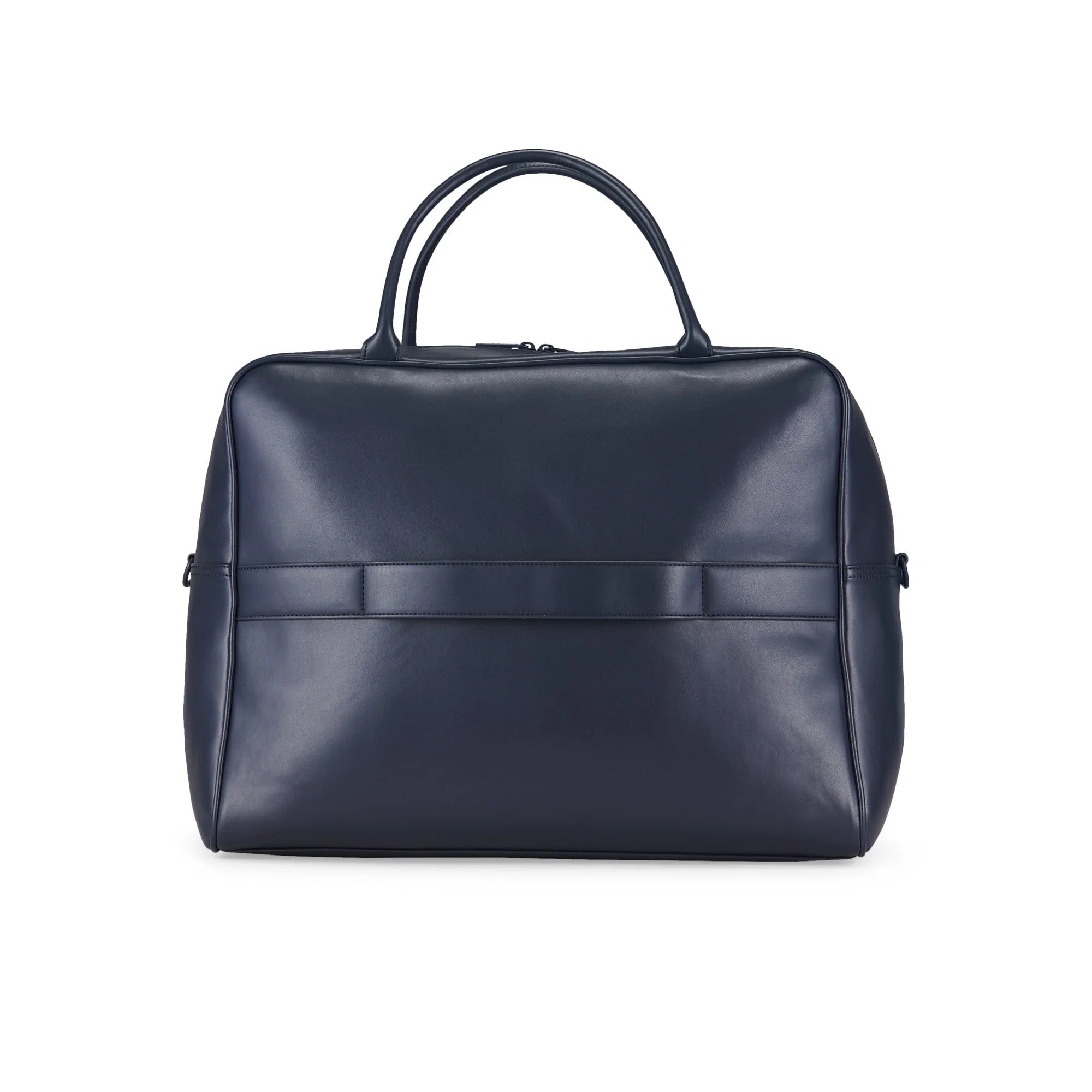 Navy blue leather bag on a white background