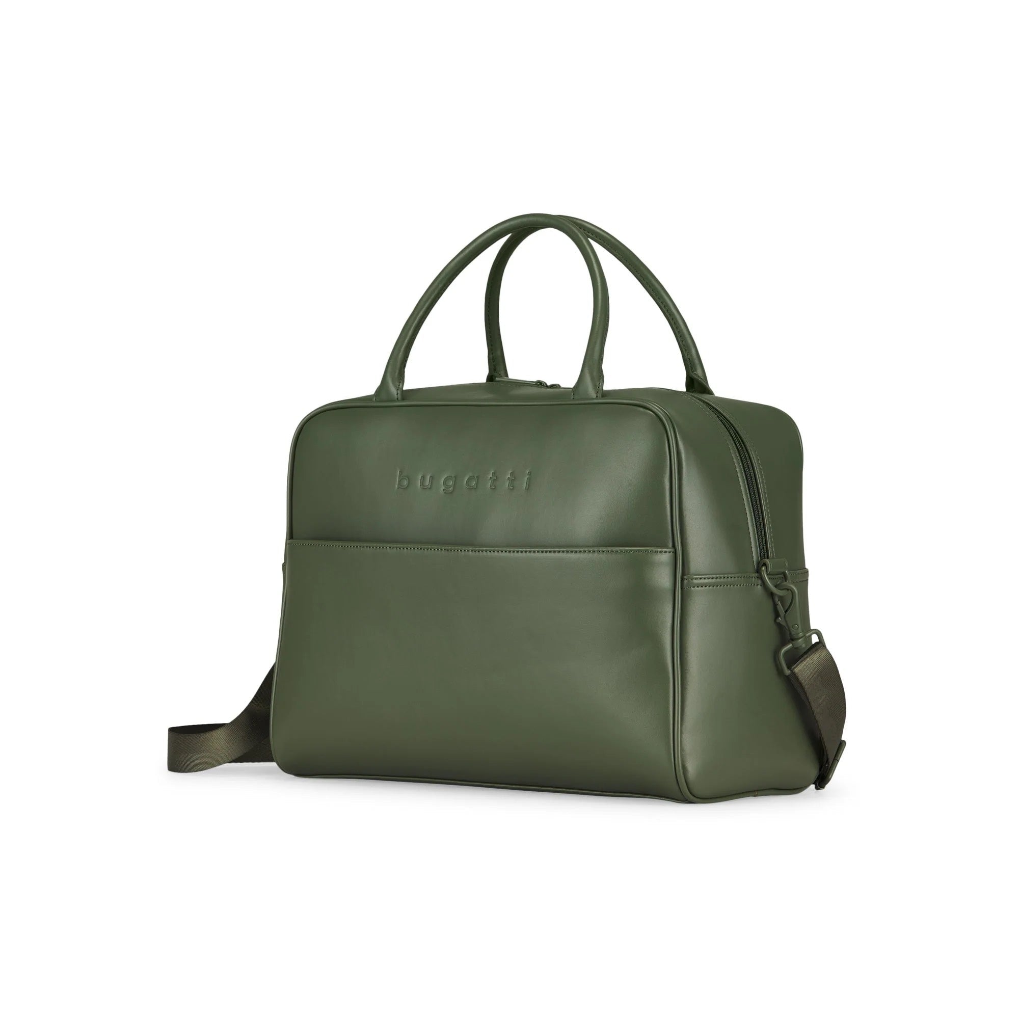 Green handbag with a visible brand logo on a white background