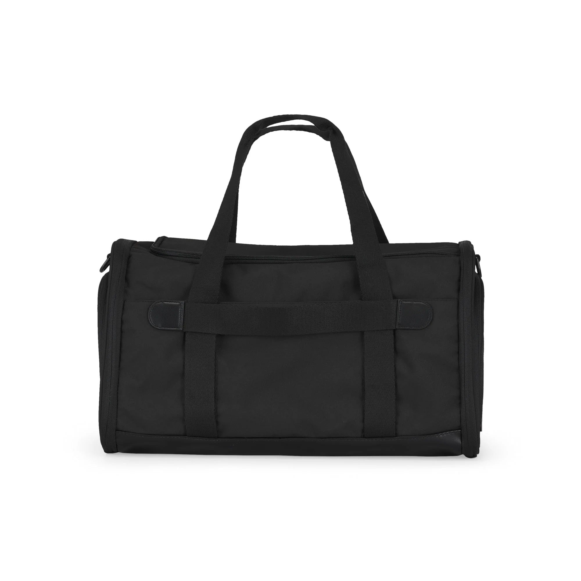Black duffel bag on a white background