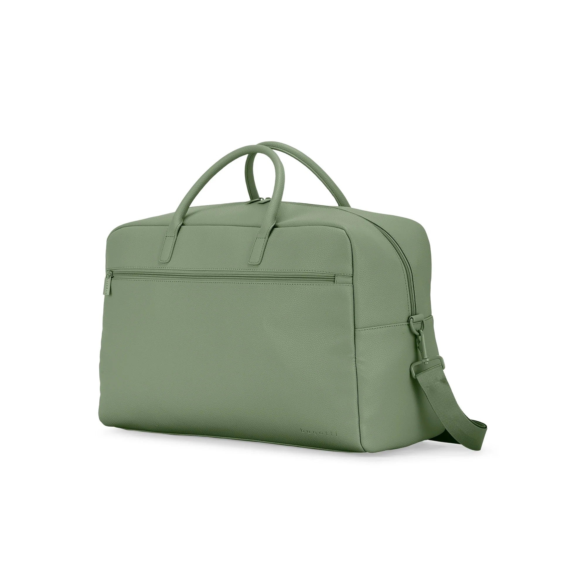Green travel bag with a shoulder strap on a white background