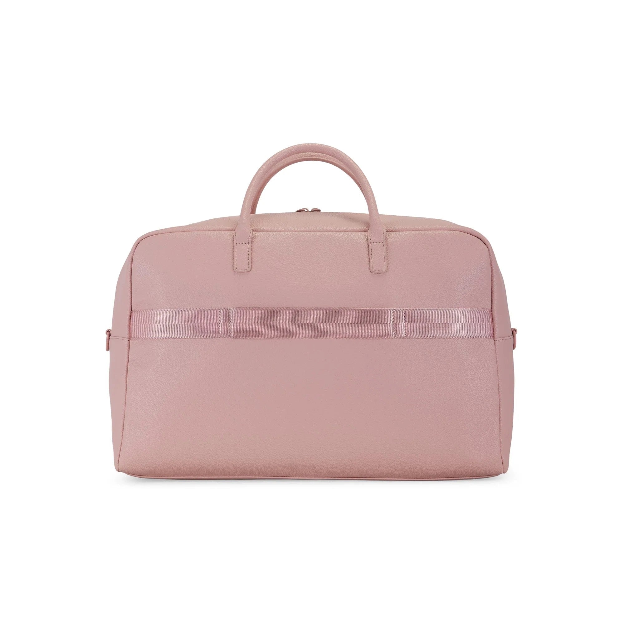 Pink travel bag with a strap on a white background