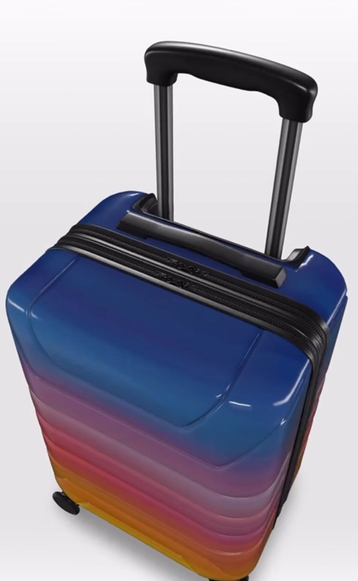 Multicolored suitcase with a gradient effect on a white background