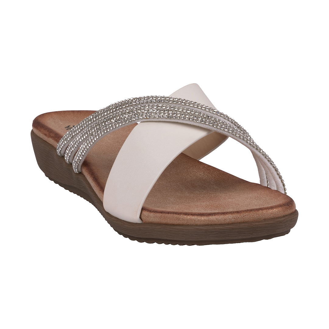 GC Shoes Women's Iris White Embellished Asymmetrical Flat Sandals