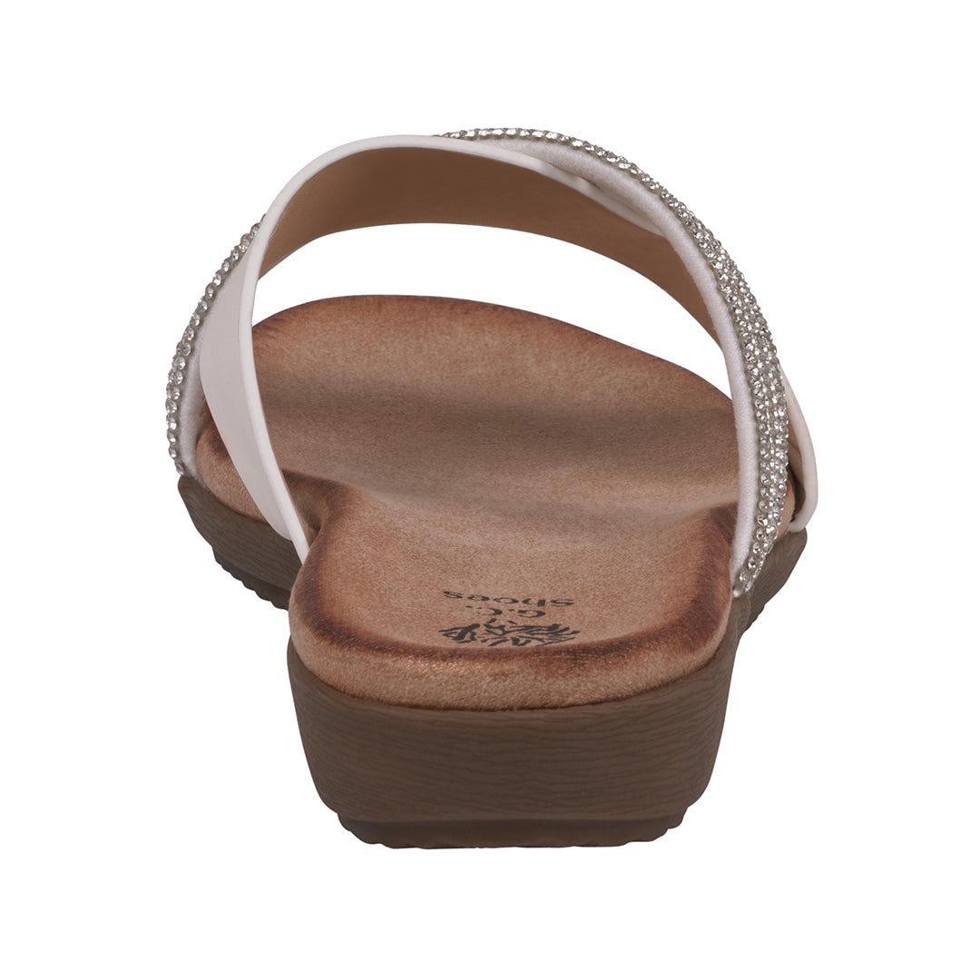 GC Shoes Women's Iris White Embellished Asymmetrical Flat Sandals