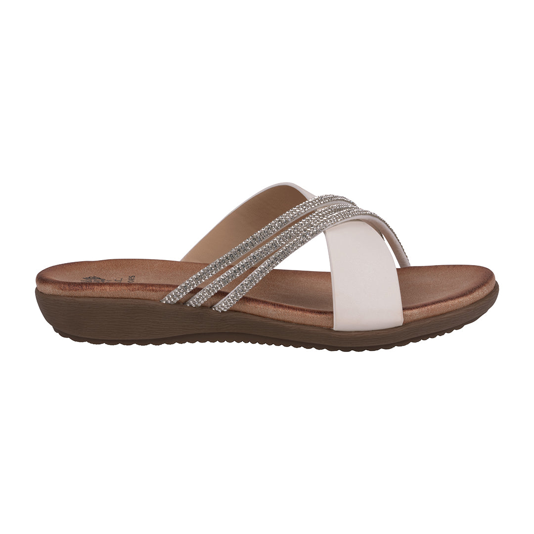 GC Shoes Women's Iris White Embellished Asymmetrical Flat Sandals