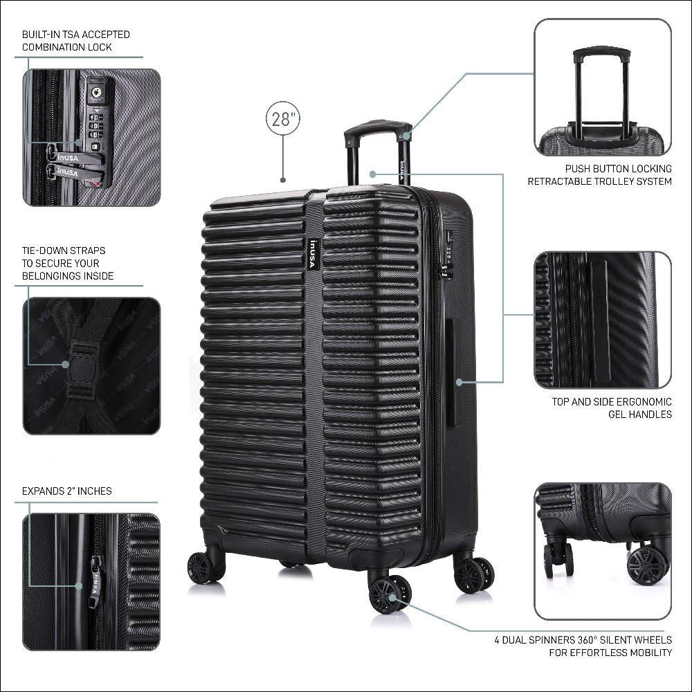 Black suitcase with features highlighted on a white background