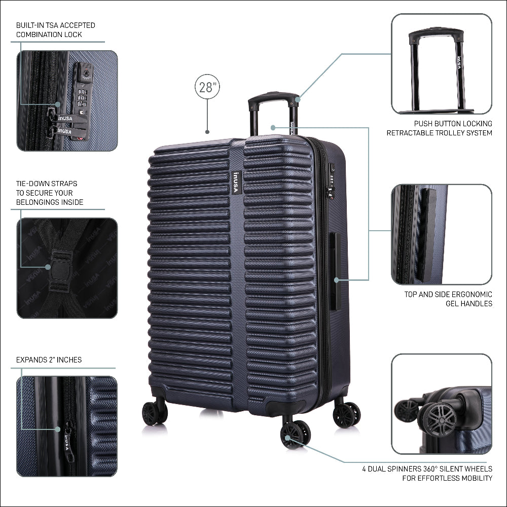 Black suitcase with features highlighted on a white background