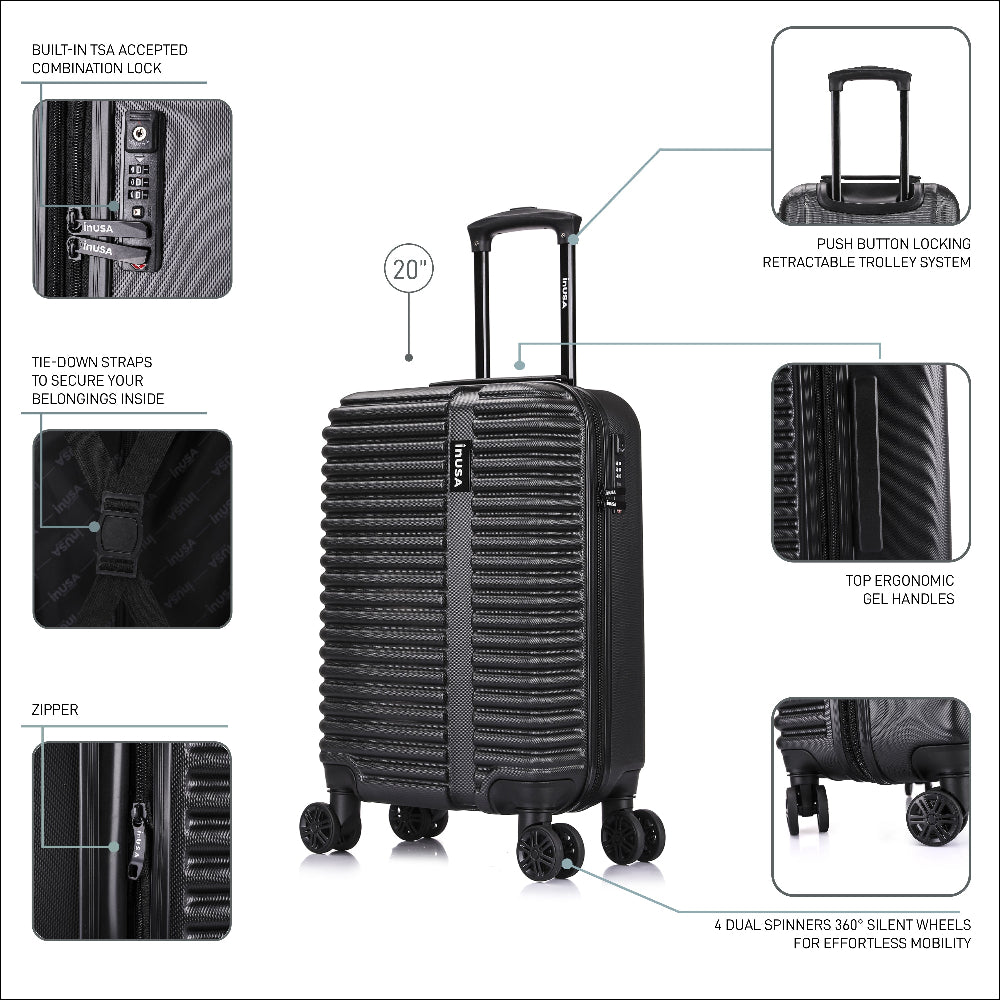 Black suitcase with features highlighted on a white background