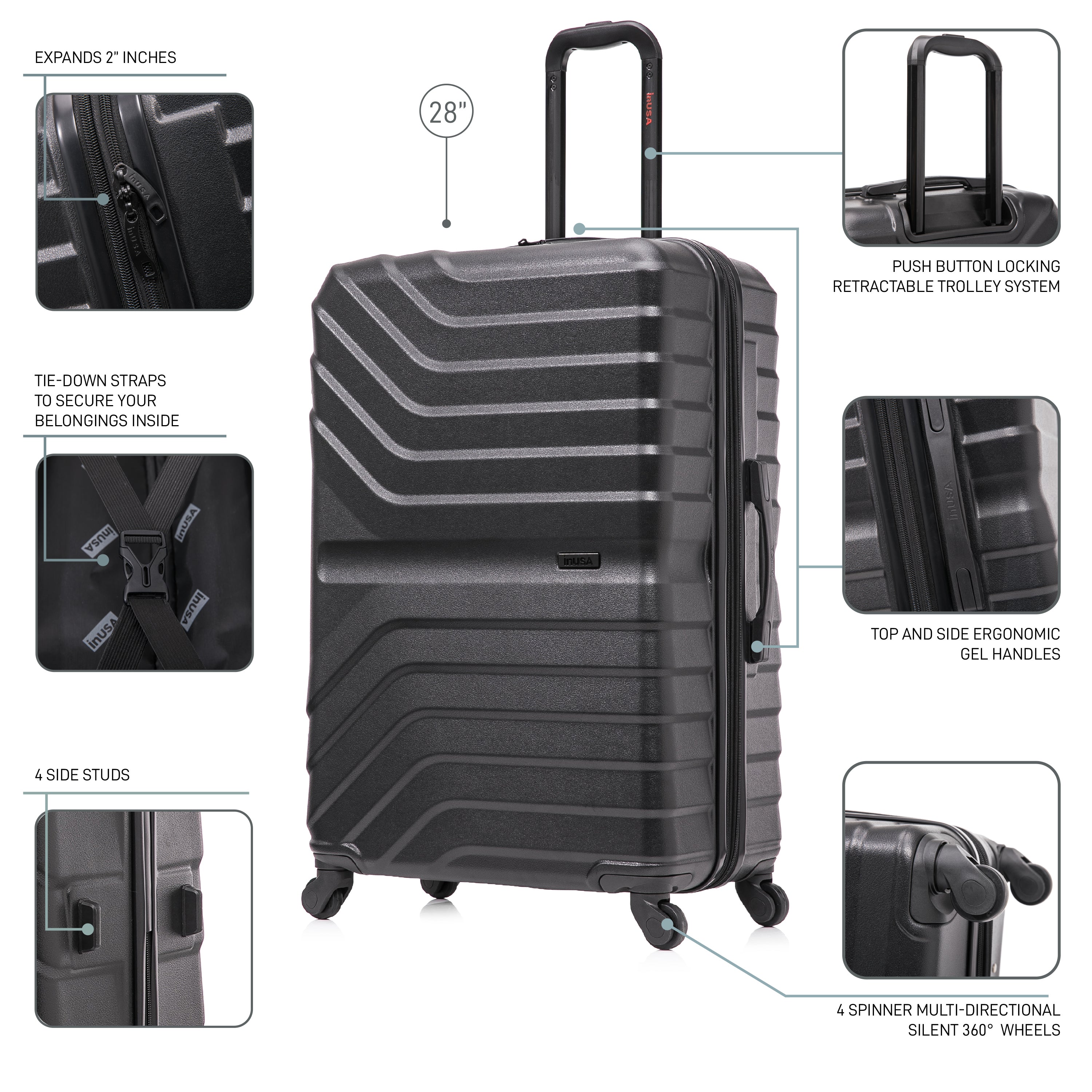 InUSA Luggage Aurum 4 Piece Set 20"/24"/28"/32" Spinner Suitcase Collection