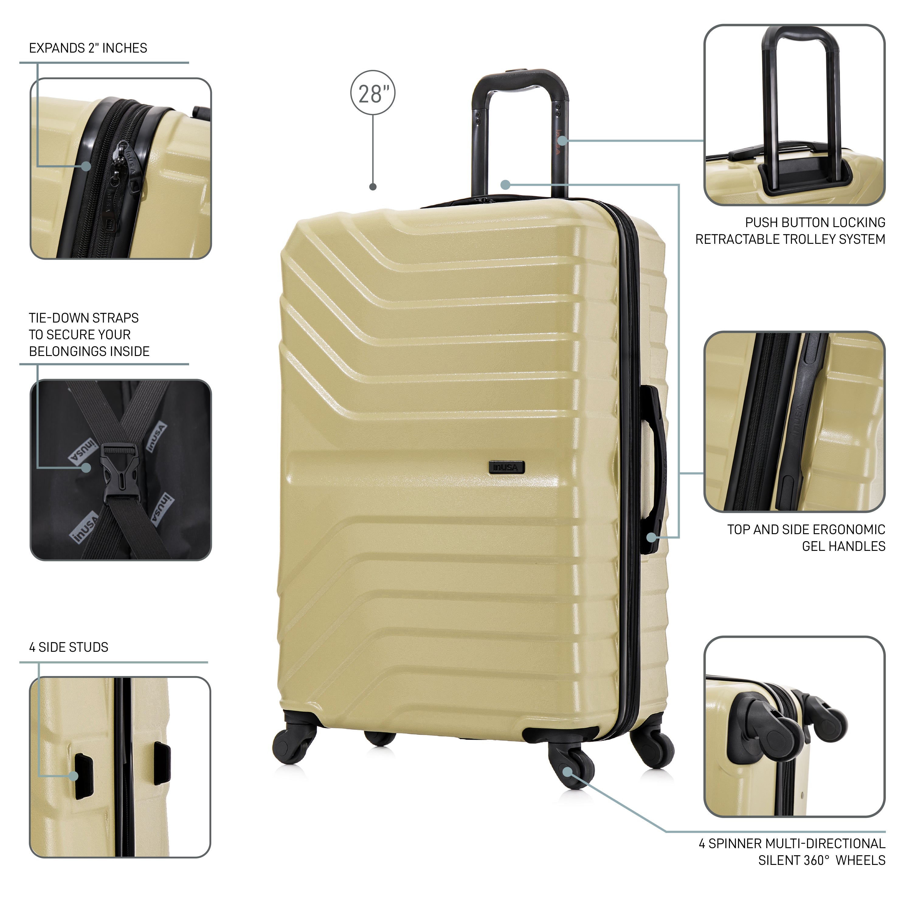 InUSA Luggage Aurum 4 Piece Set 20"/24"/28"/32" Spinner Suitcase Collection