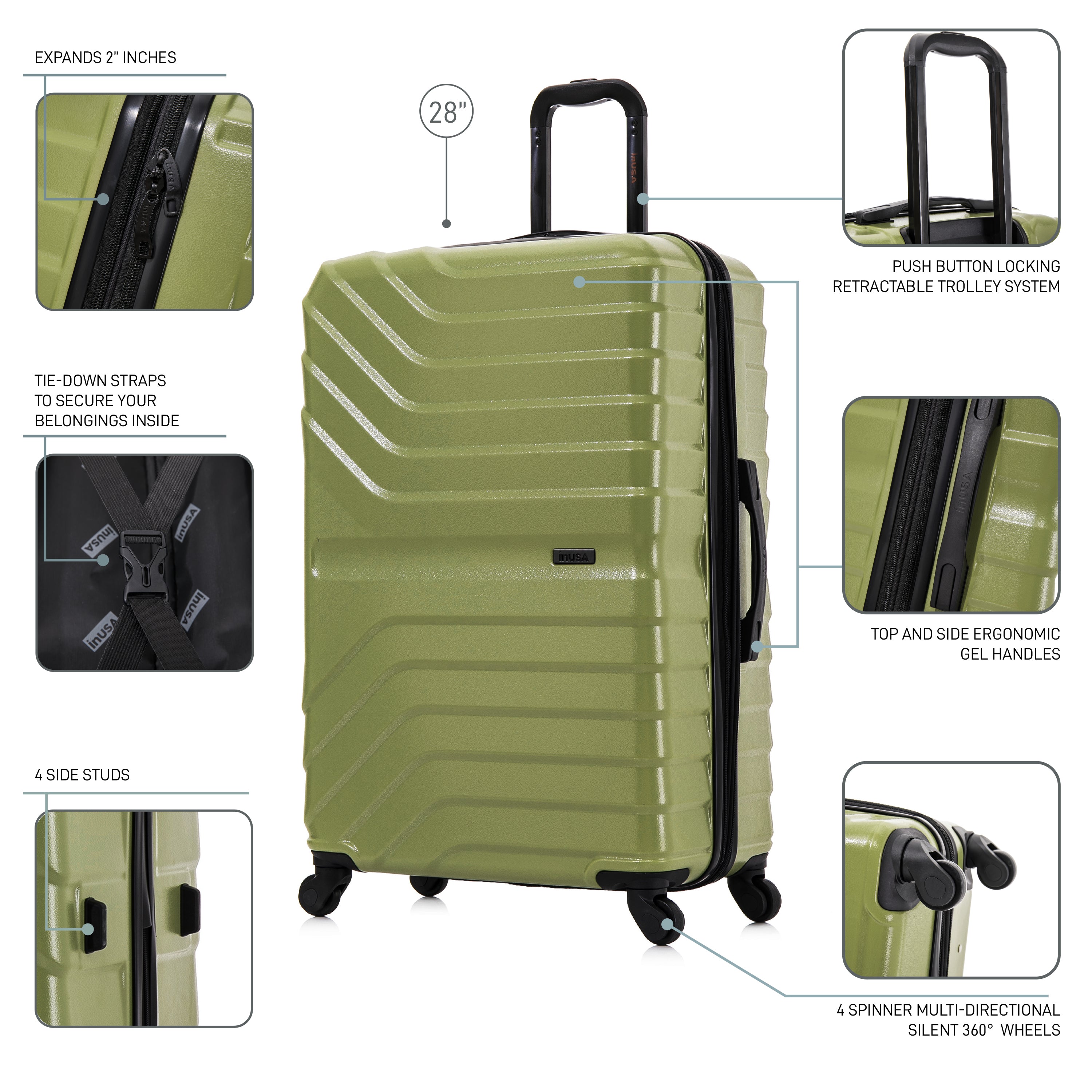 InUSA Luggage Aurum 4 Piece Set 20"/24"/28"/32" Spinner Suitcase Collection