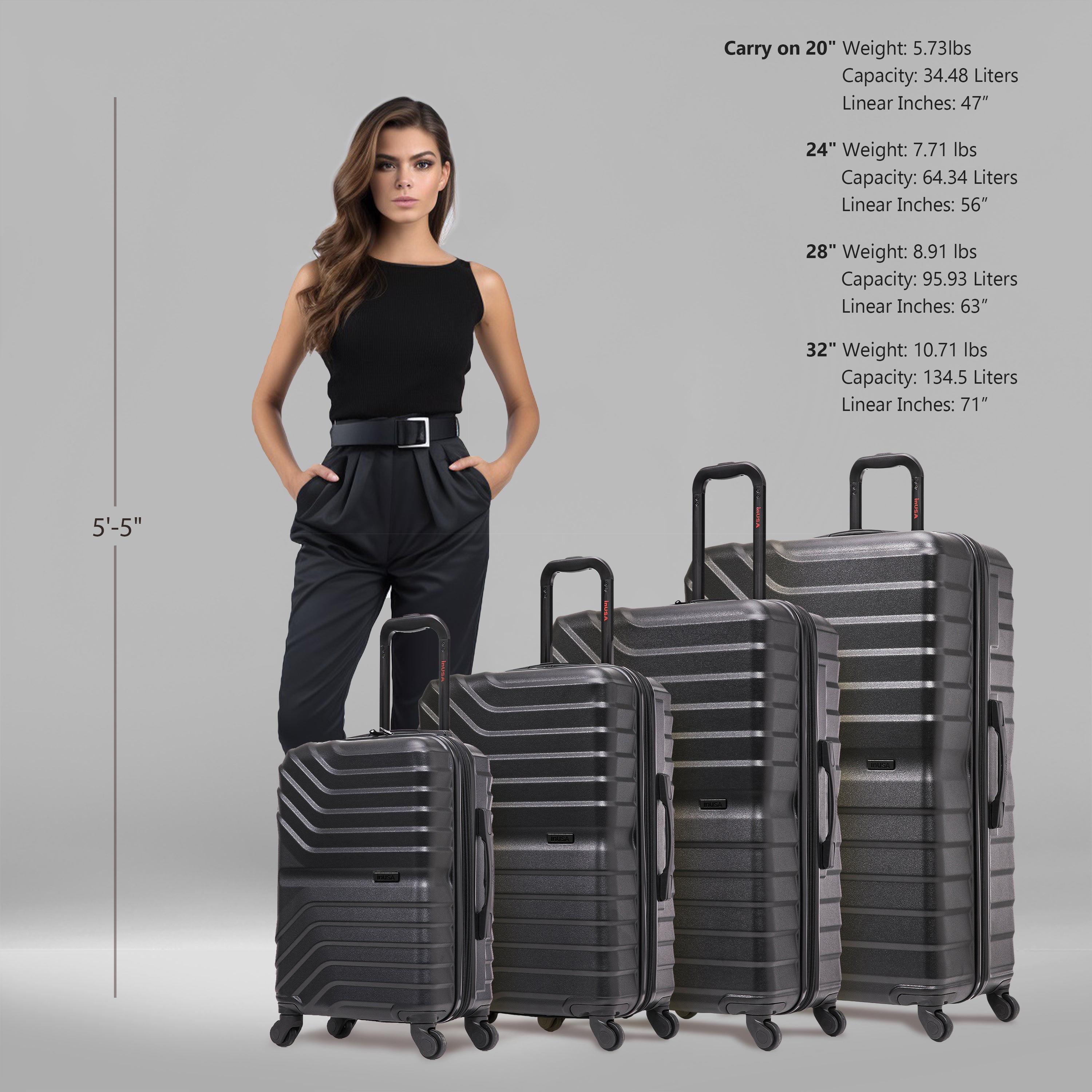 InUSA Luggage Aurum 4 Piece Set 20"/24"/28"/32" Spinner Suitcase Collection