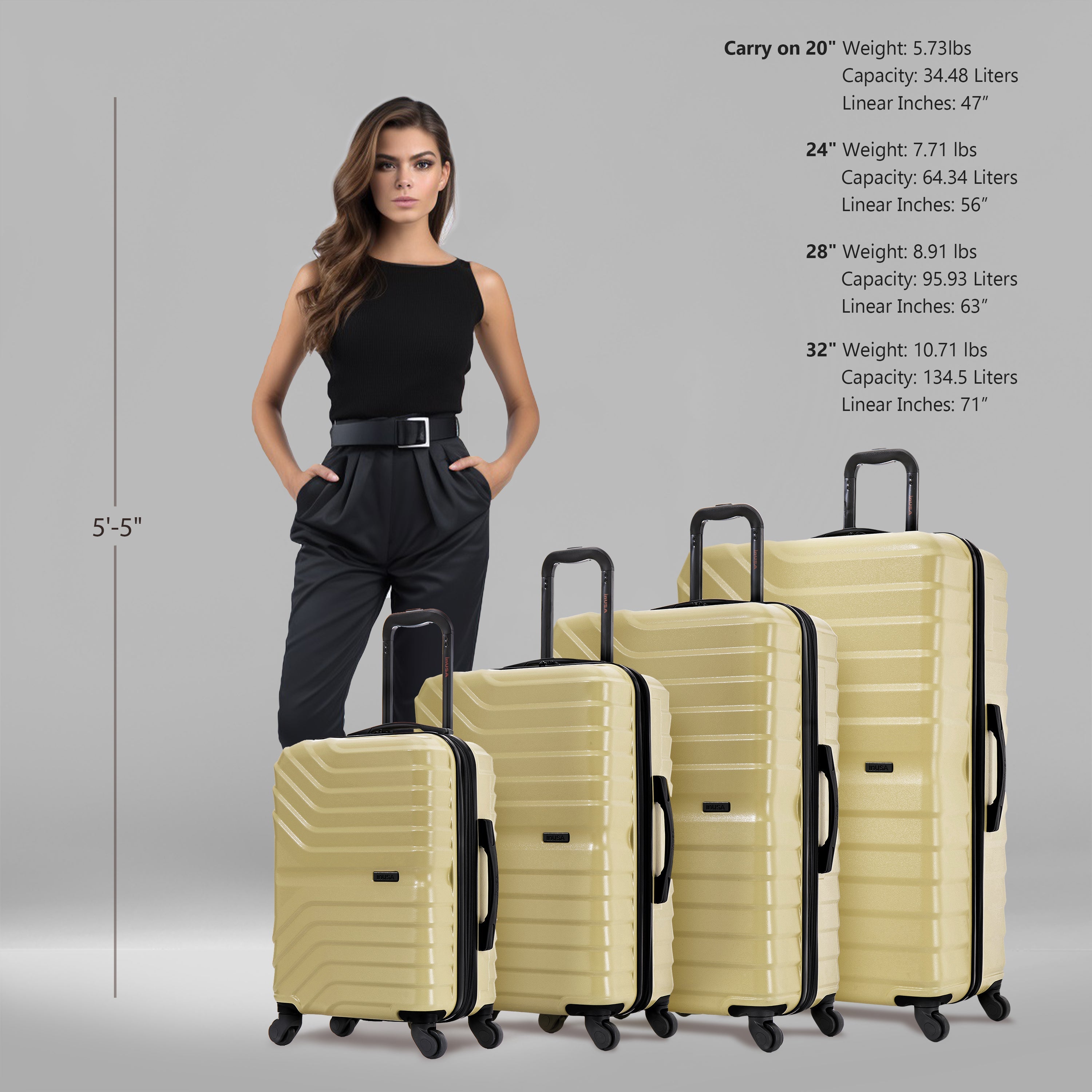 InUSA Luggage Aurum 4 Piece Set 20"/24"/28"/32" Spinner Suitcase Collection