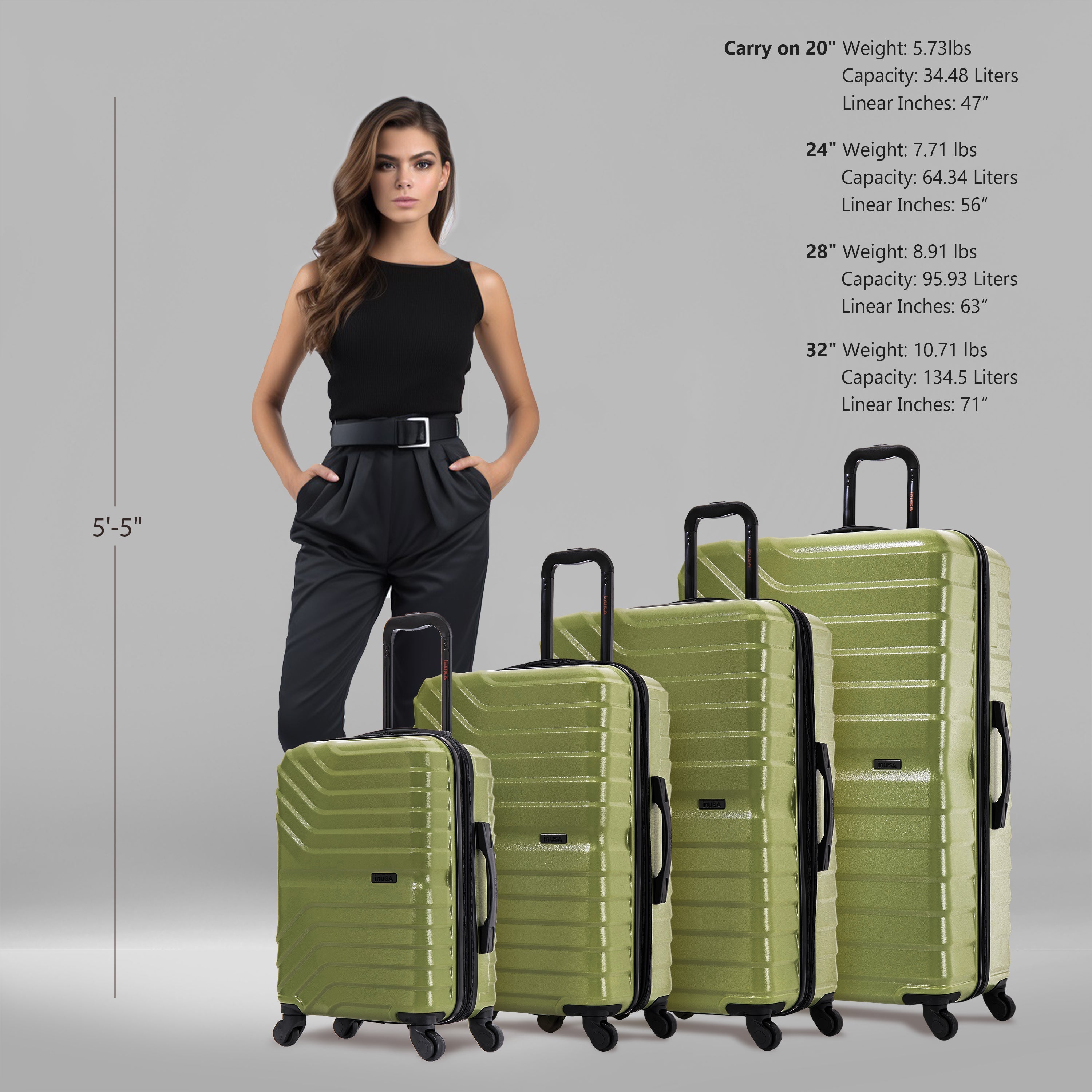 InUSA Luggage Aurum 4 Piece Set 20"/24"/28"/32" Spinner Suitcase Collection