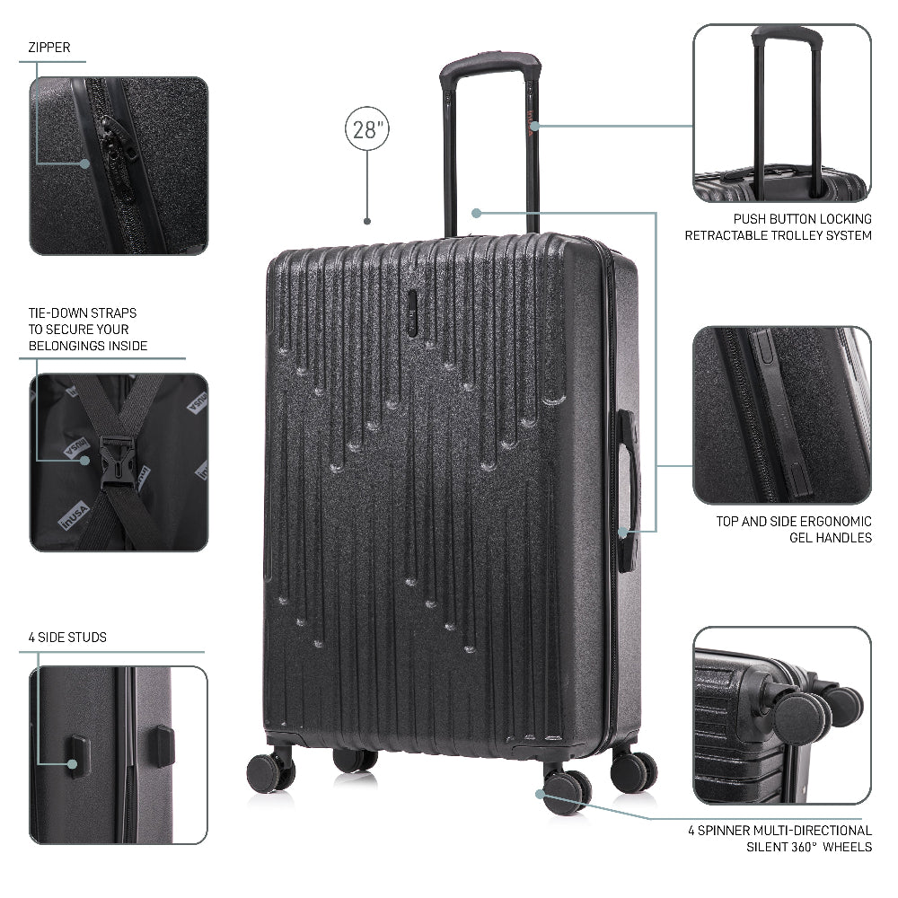 Black suitcase with features highlighted on a white background