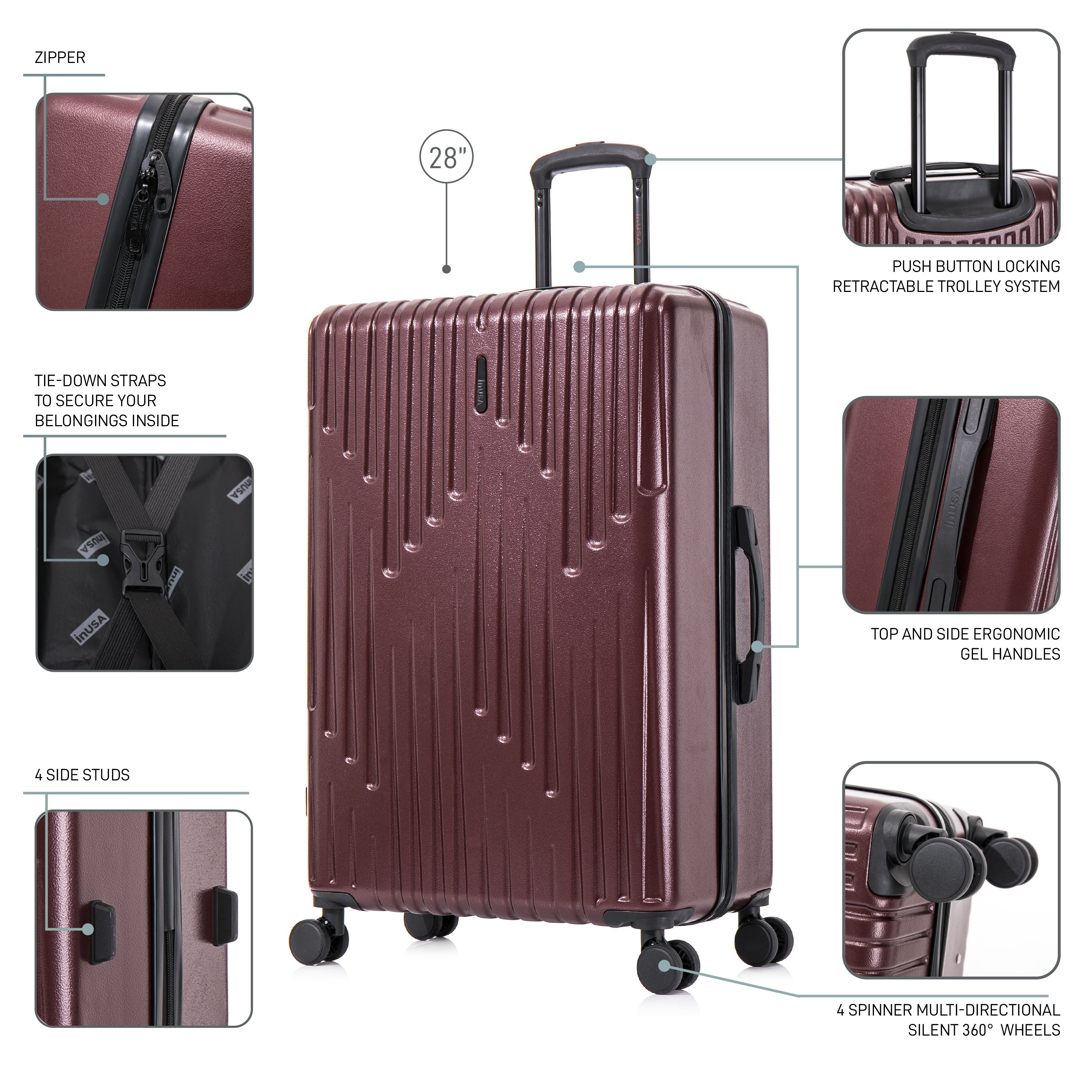 InUSA Luggage Drip 3 Piece Set 20"/24"/28" Spinner Suitcase Collection