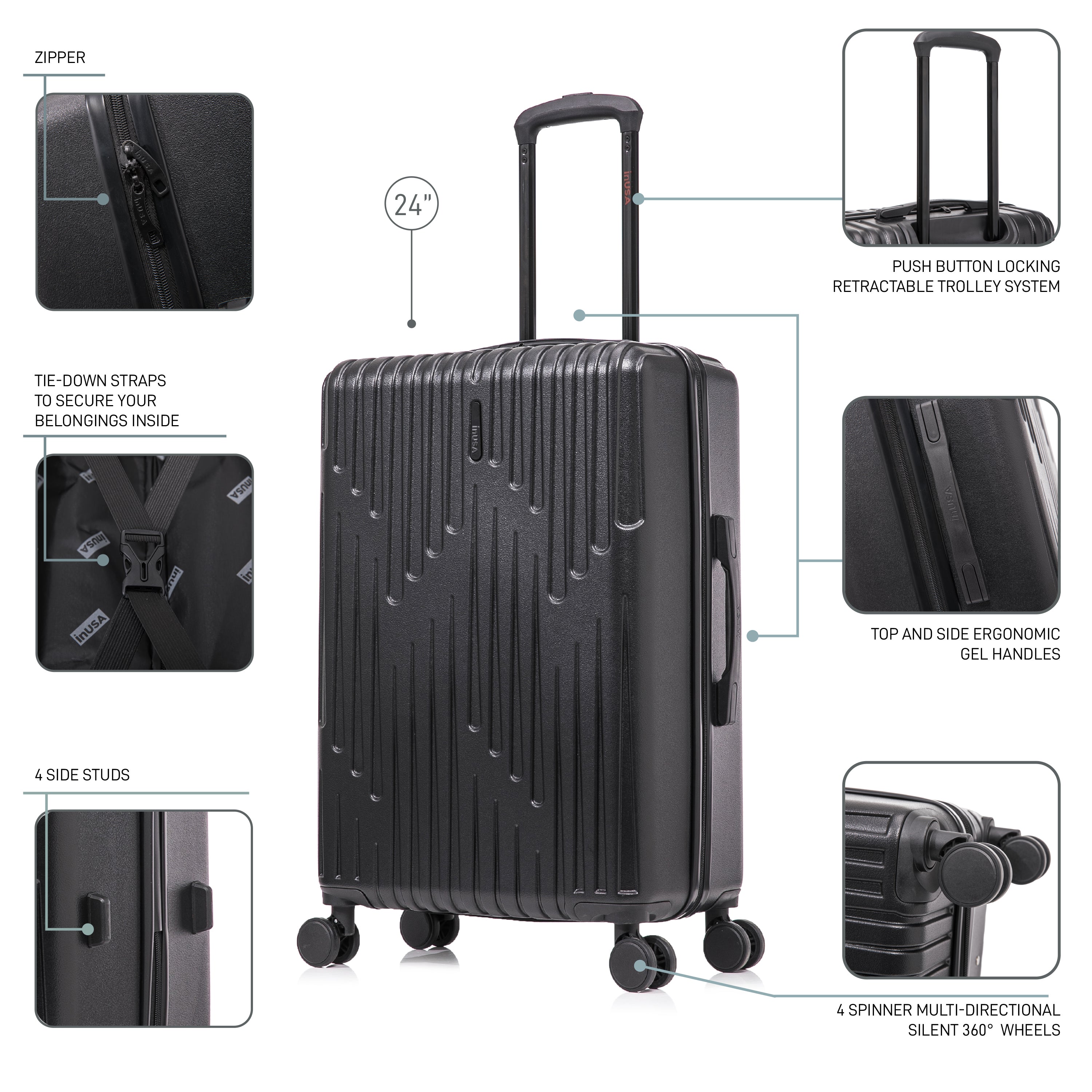 InUSA Luggage Drip Medium 24" Spinner Suitcase