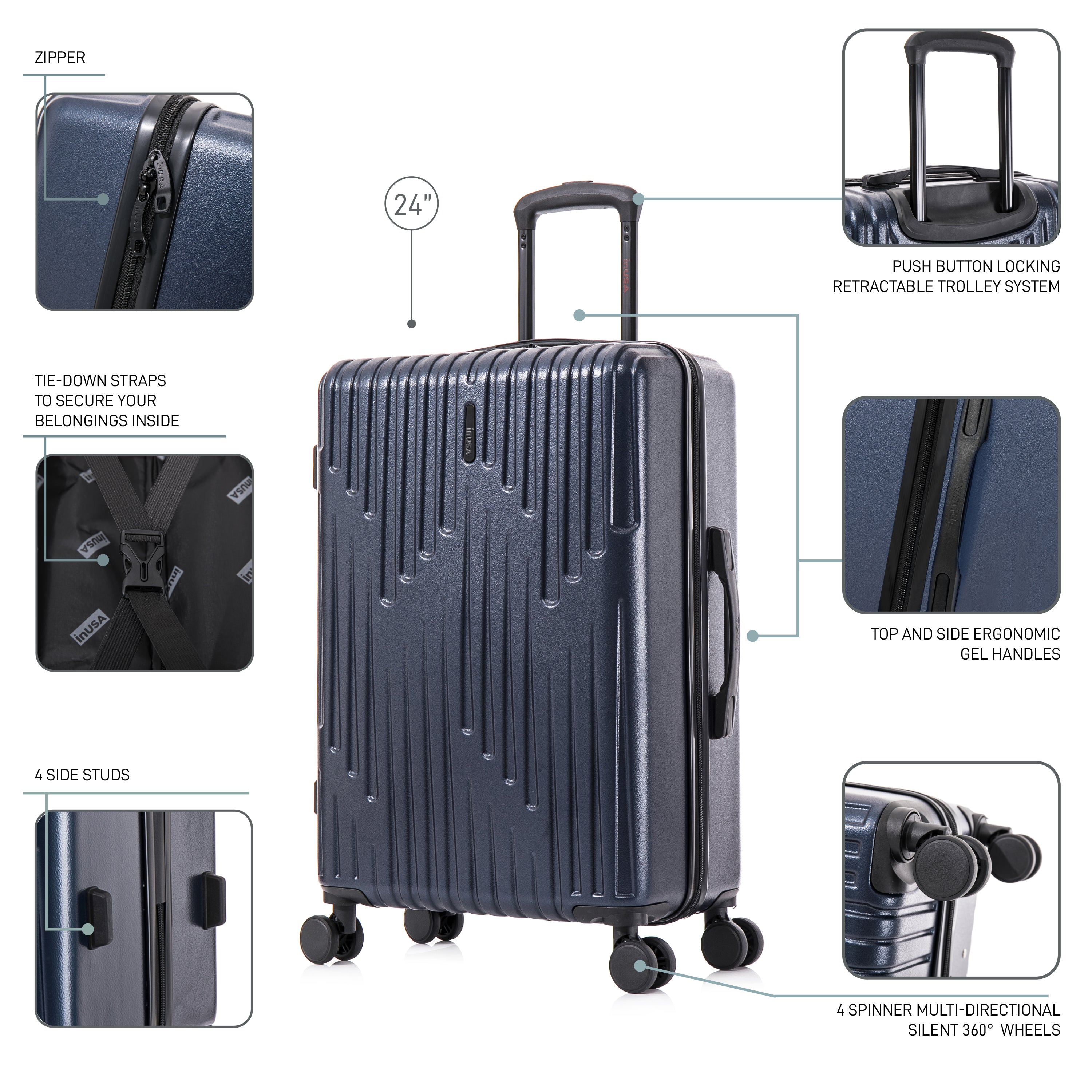 InUSA Luggage Drip Medium 24" Spinner Suitcase