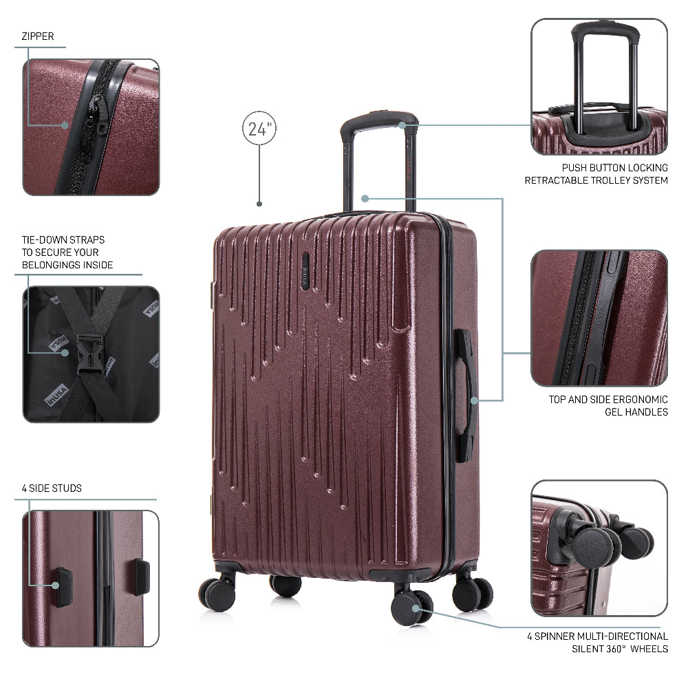 Brown suitcase with features highlighted on a white background