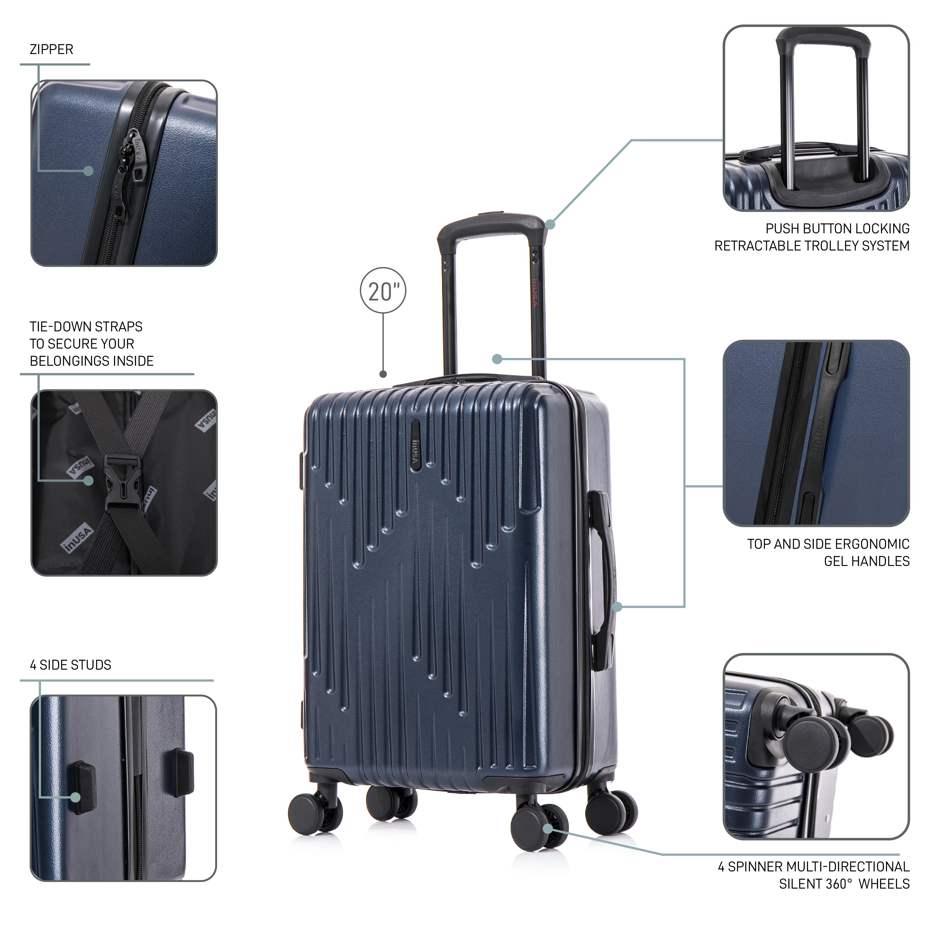 InUSA Luggage Drip Carry On 20" Spinner Suitcase