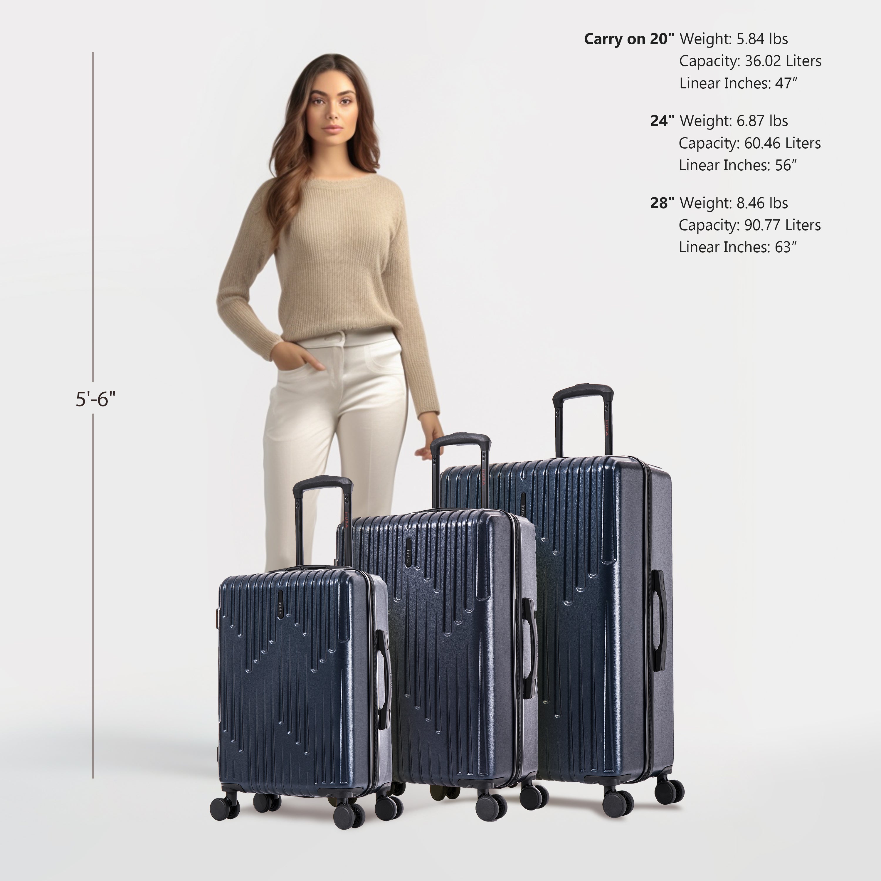 InUSA Luggage Drip 3 Piece Set 20"/24"/28" Spinner Suitcase Collection