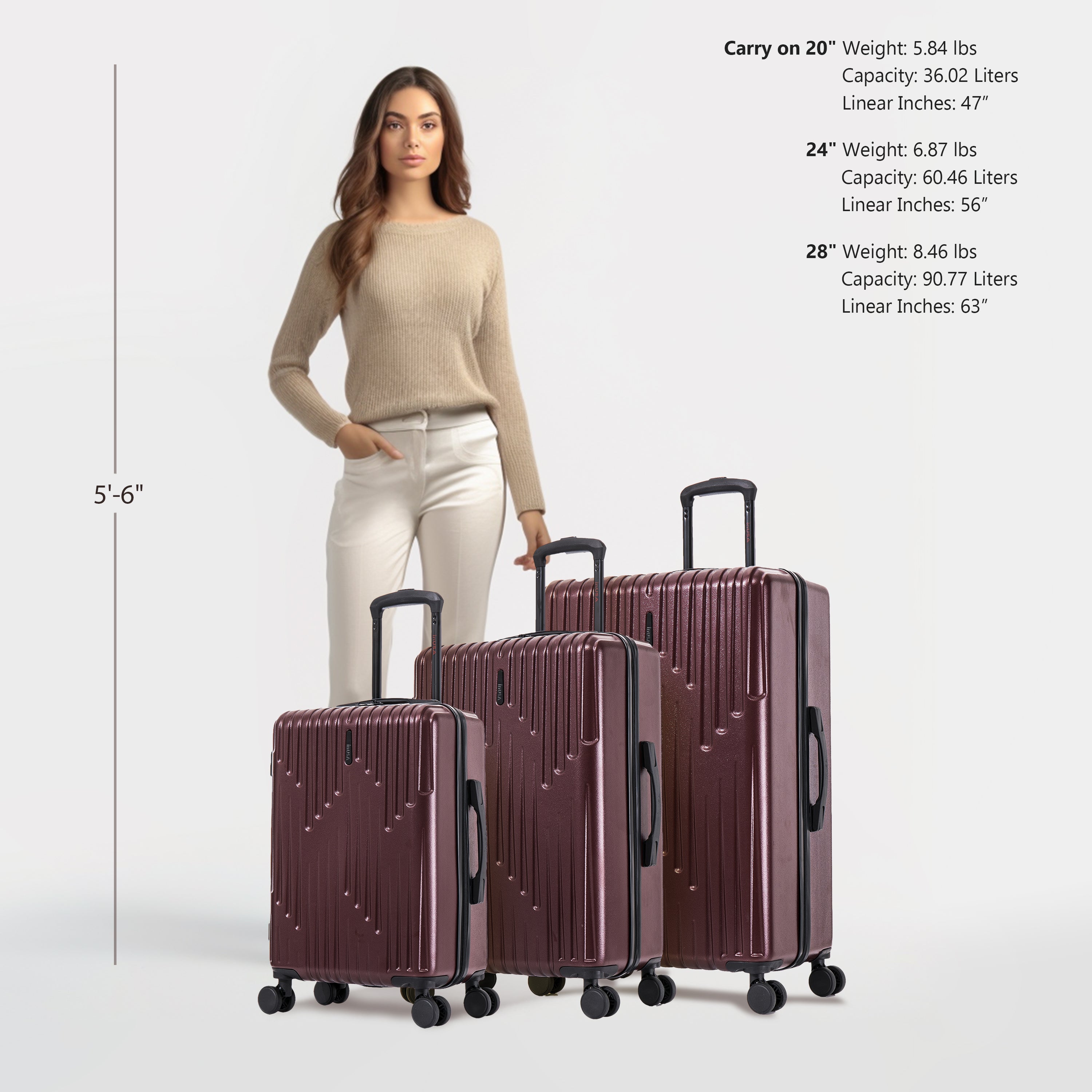 InUSA Luggage Drip 3 Piece Set 20"/24"/28" Spinner Suitcase Collection