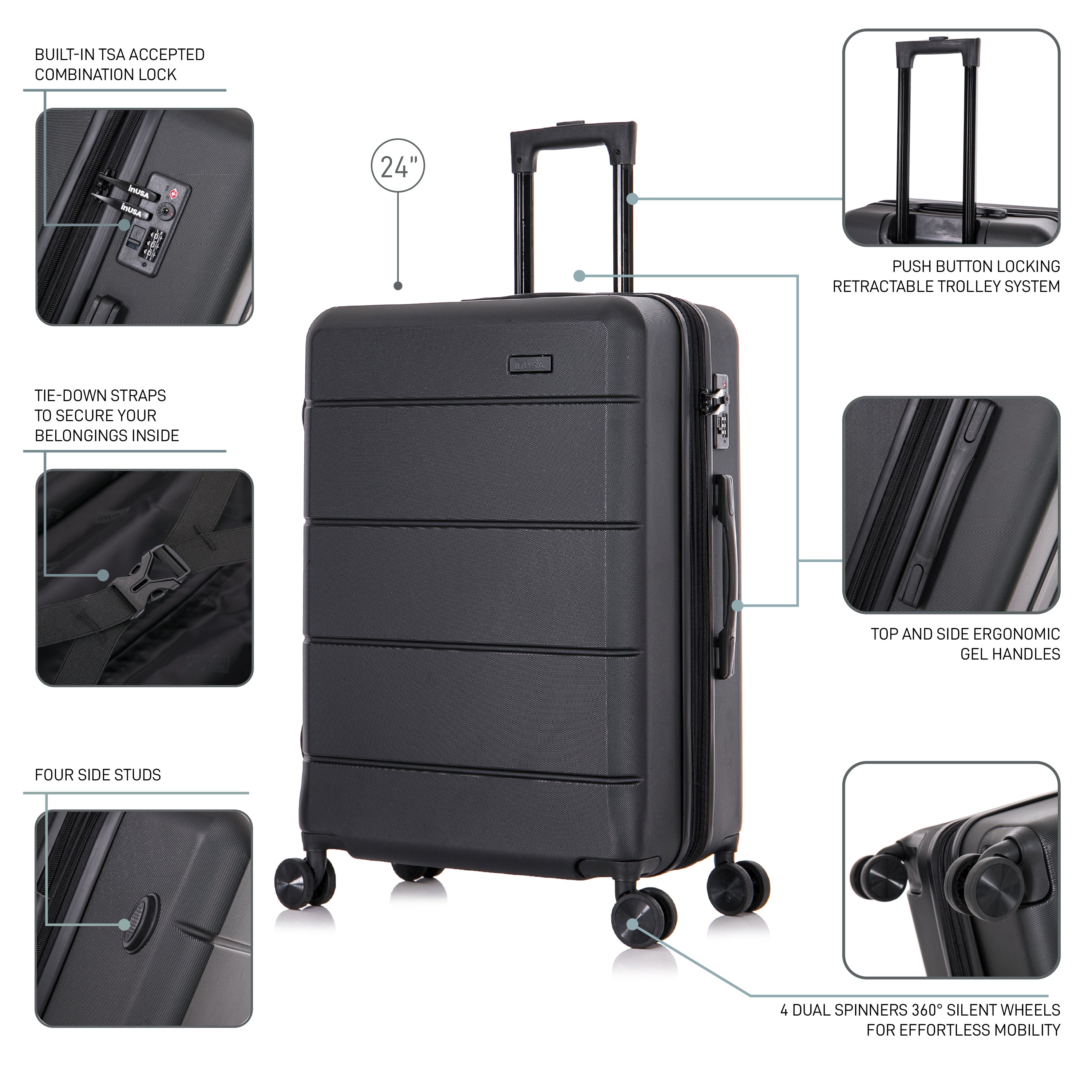 InUSA Luggage Elysian Medium 24" Spinner Suitcase