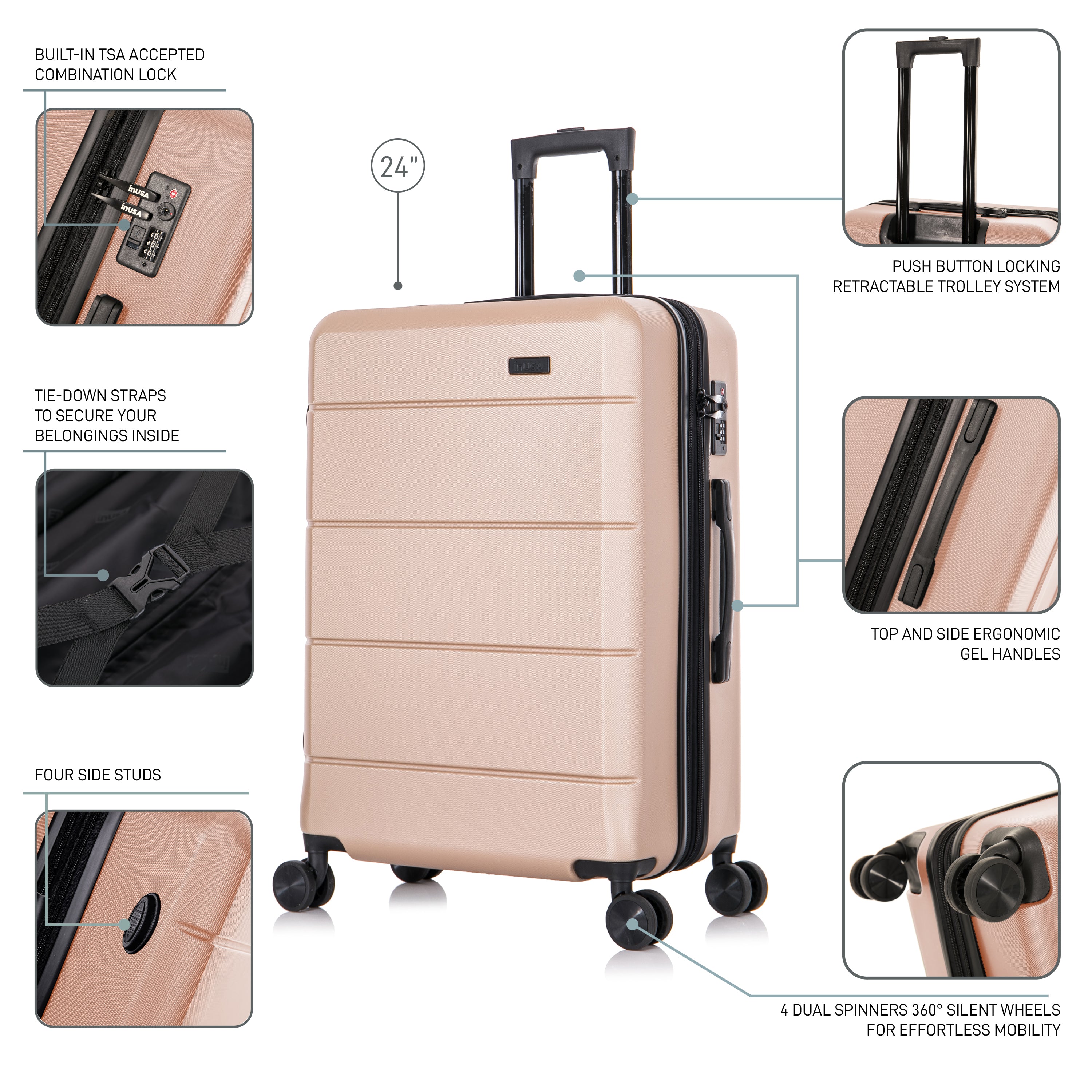 InUSA Luggage Elysian Medium 24" Spinner Suitcase