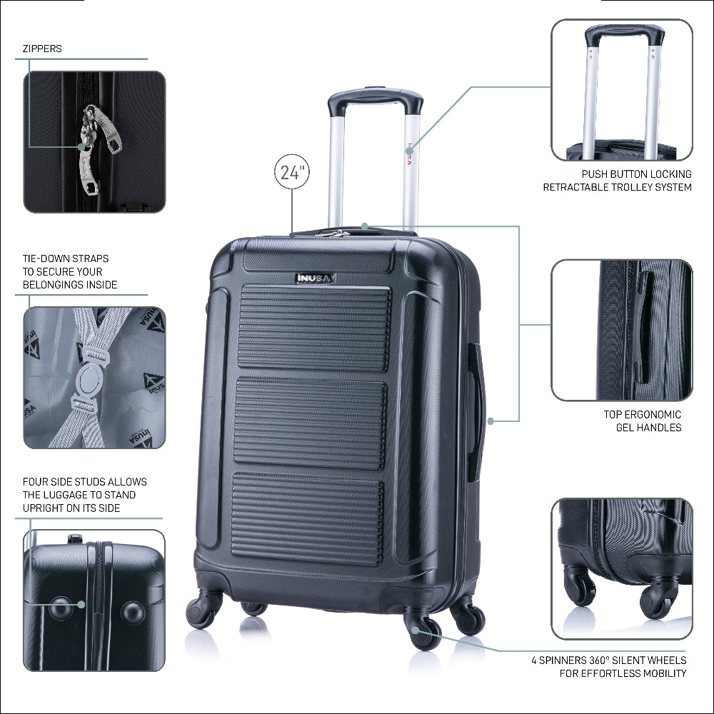 Black suitcase with features highlighted on a white background
