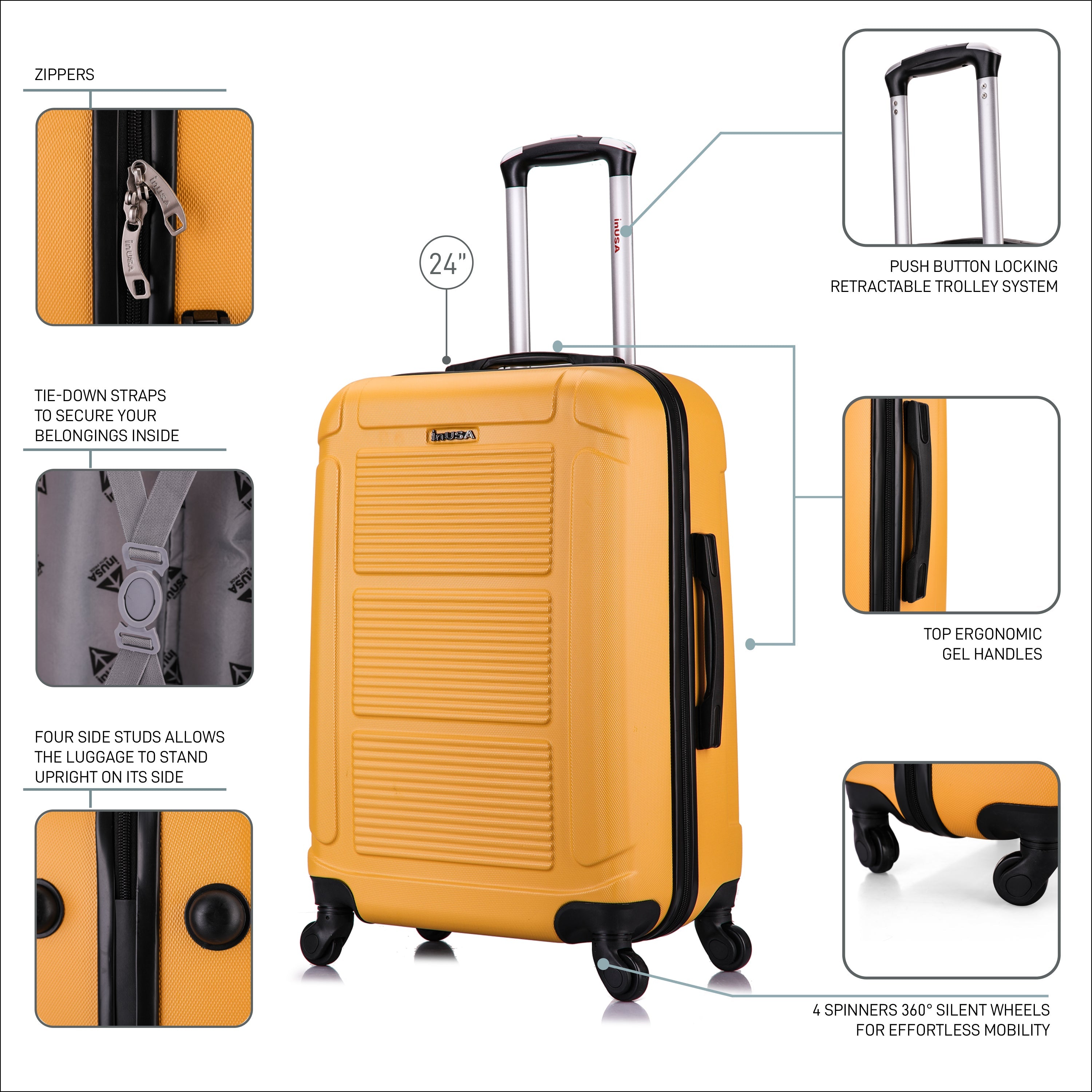 InUSA Luggage Pilot Medium 24" Spinner Suitcase