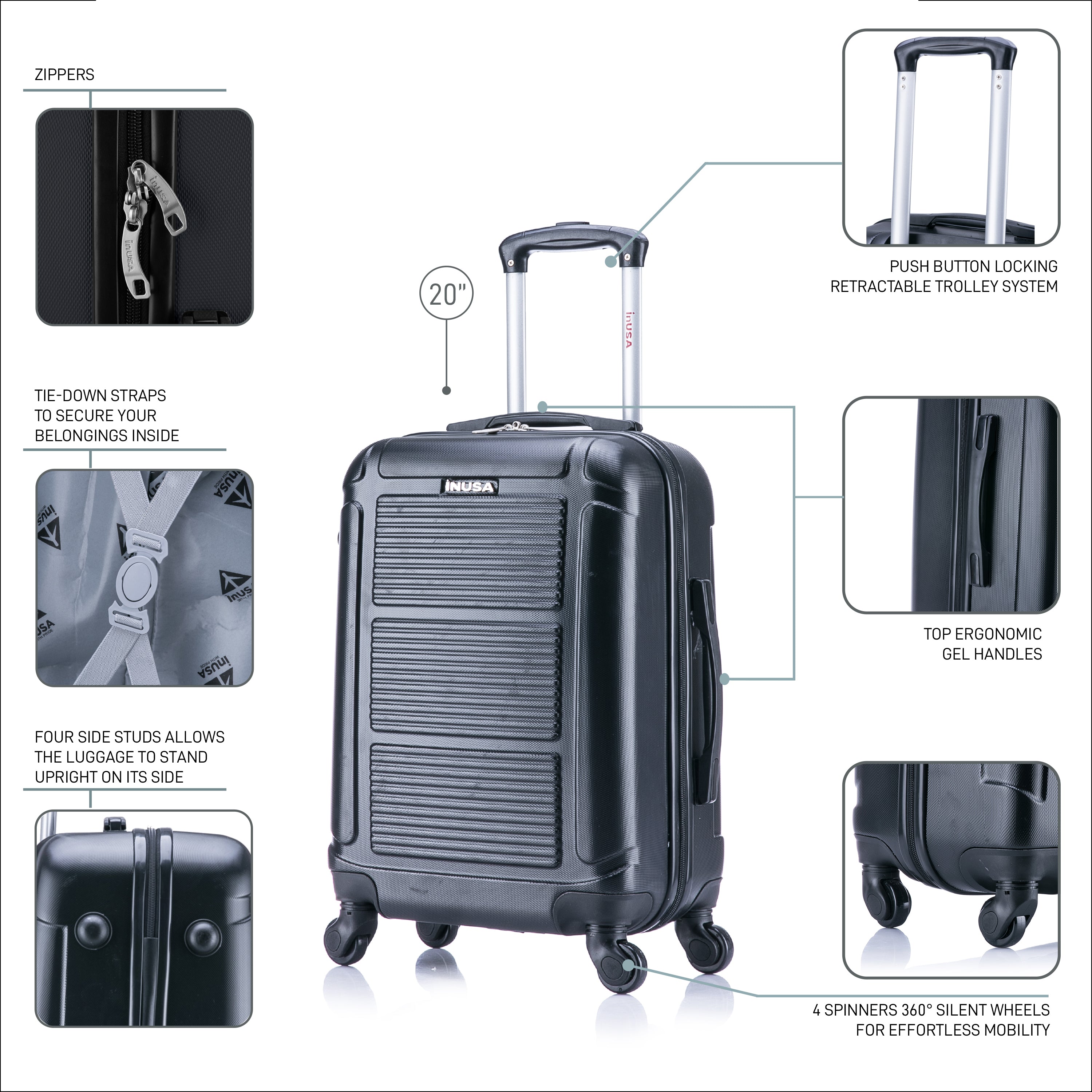 InUSA Luggage Pilot Carry On 20" Spinner Suitcase