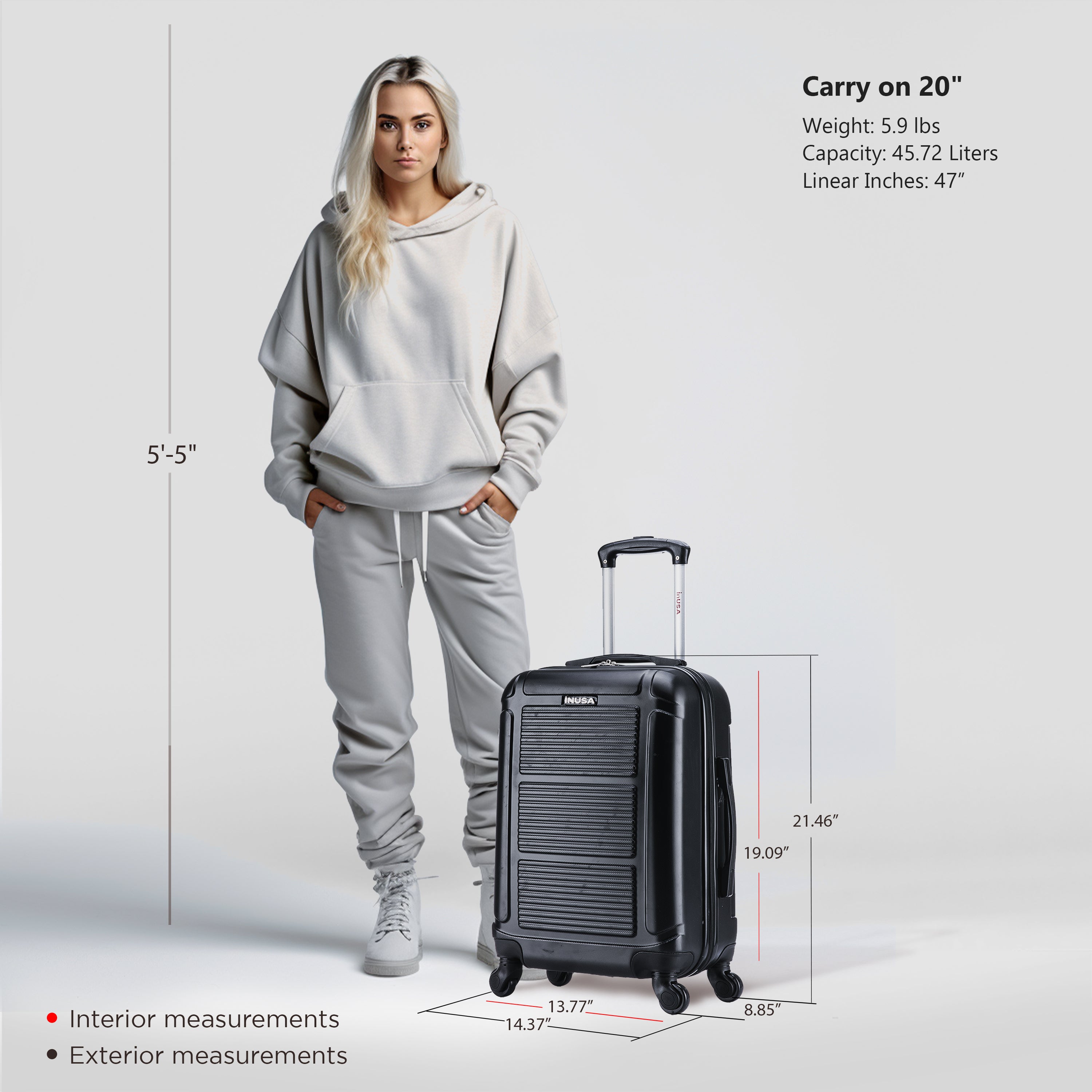 InUSA Luggage Pilot Carry On 20" Spinner Suitcase