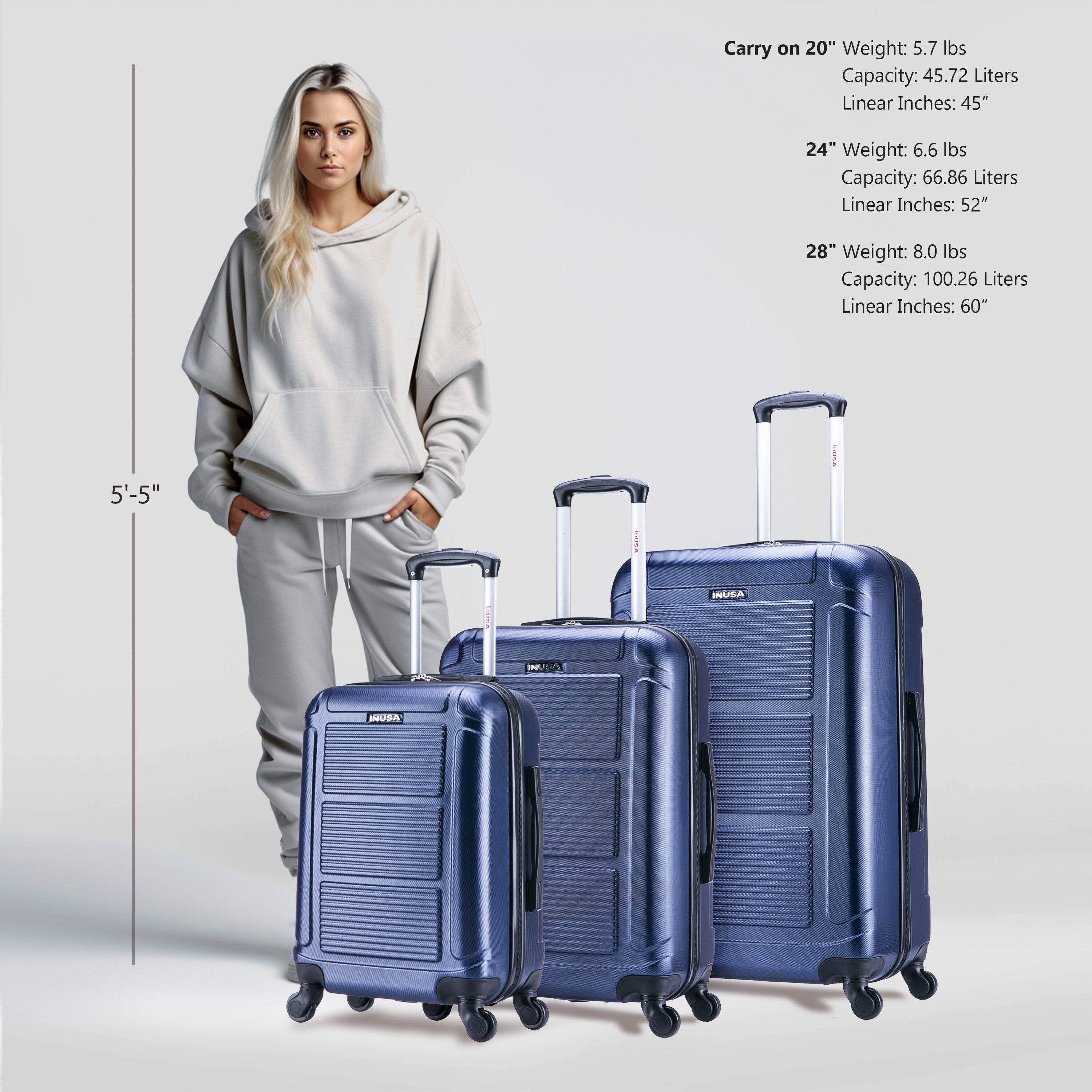 InUSA Luggage Pilot 3 Piece Set 20"/24"/28" Spinner Suitcase Collection