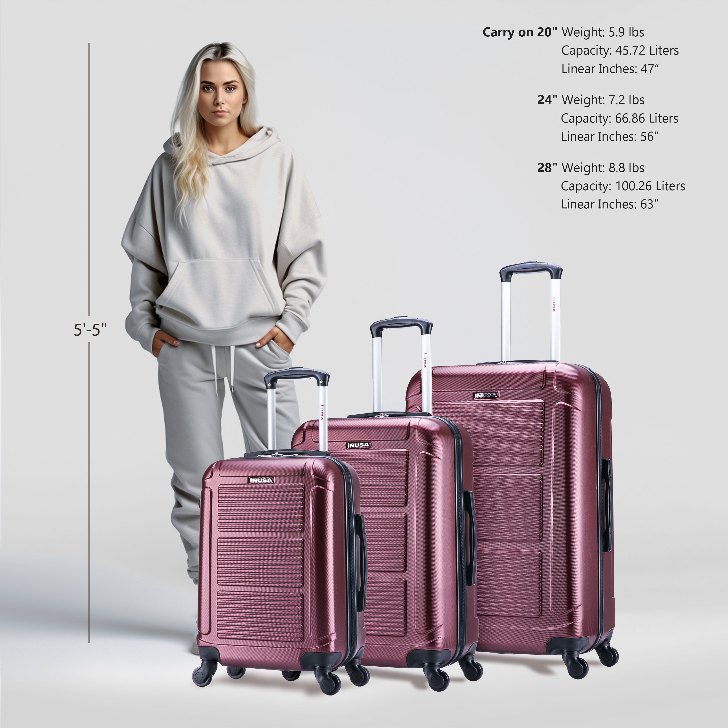 InUSA Luggage Pilot 3 Piece Set 20"/24"/28" Spinner Suitcase Collection