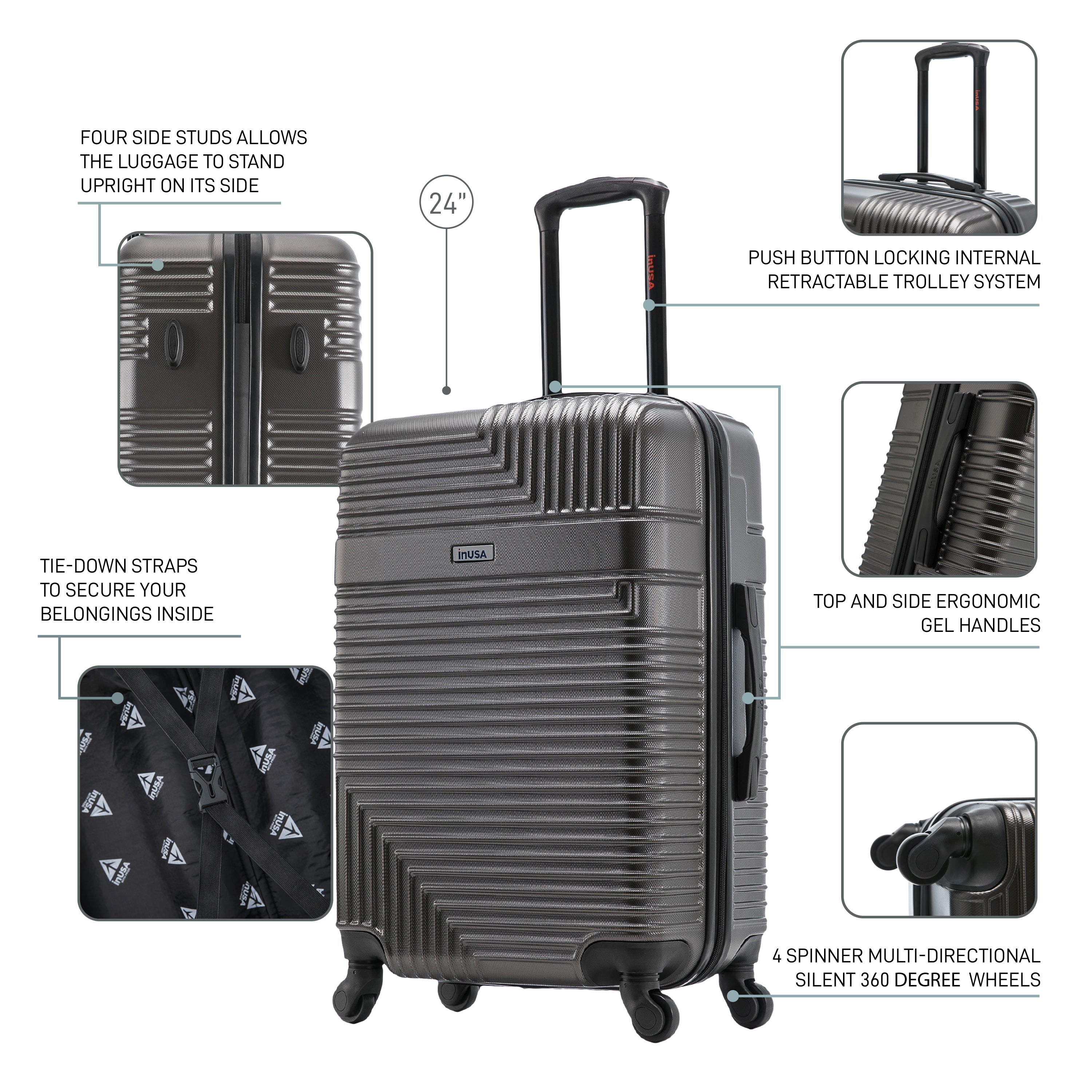 InUSA Luggage Resilience Medium 24" Spinner Suitcase